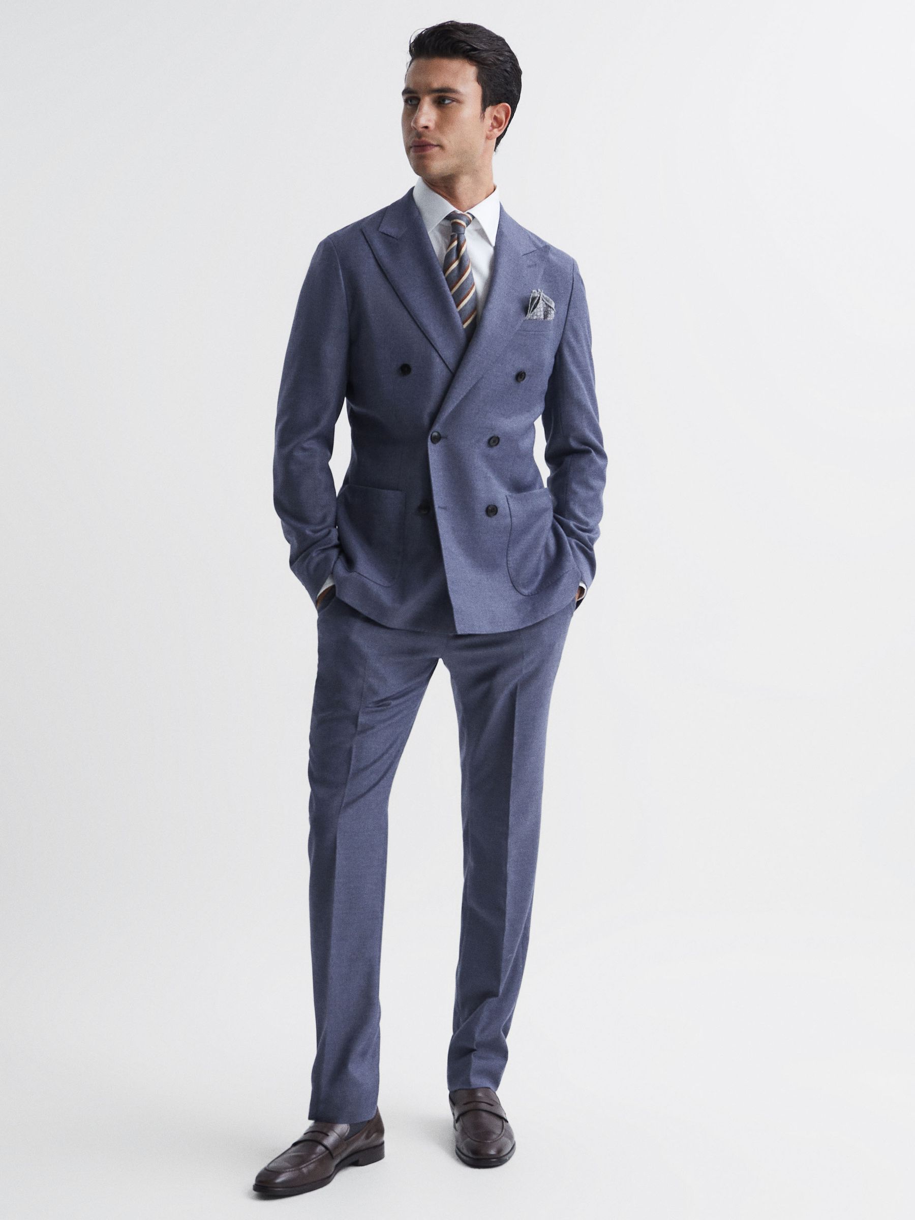 Slim Fit Wool Blend Mixer Trousers in Airforce Blue