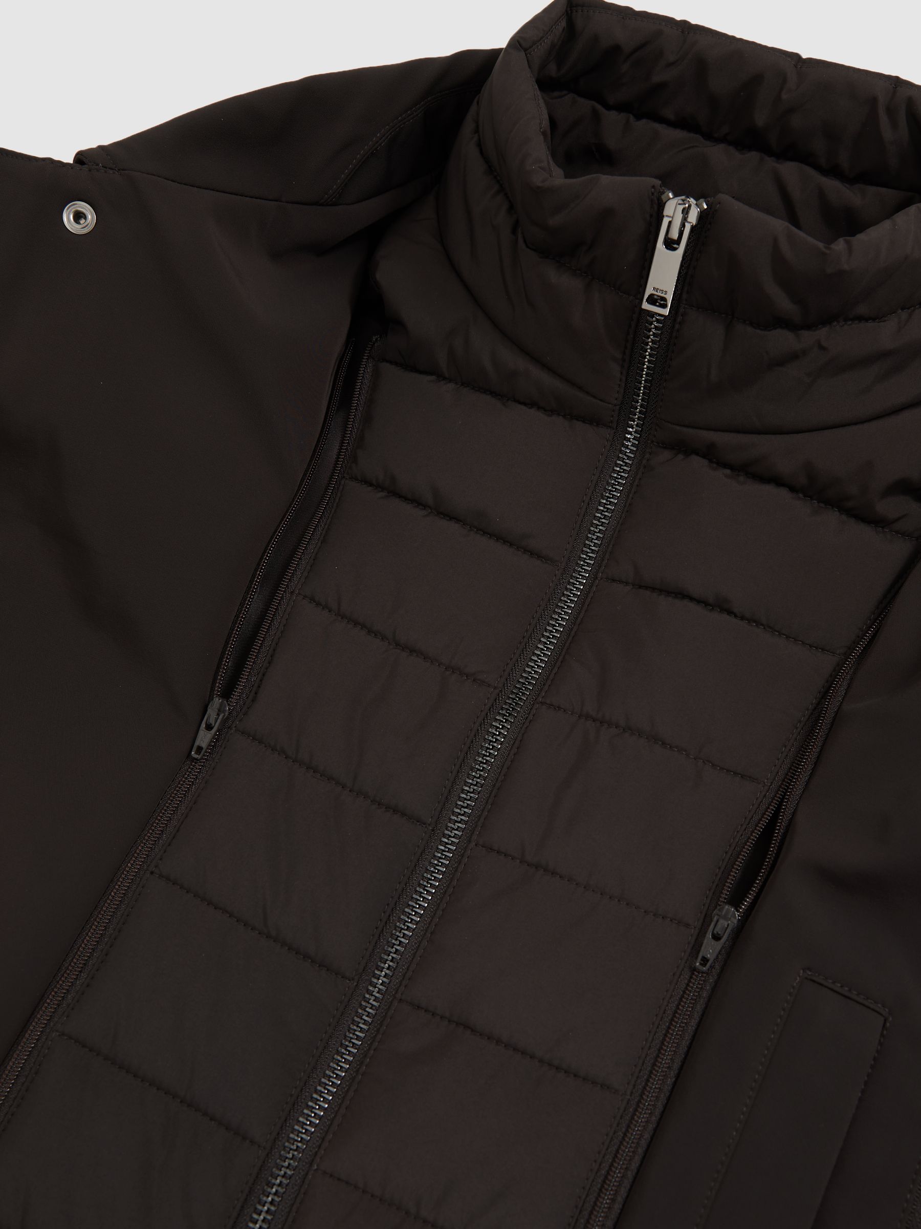 Hybrid Removable Funnel Neck Overcoat in Brown