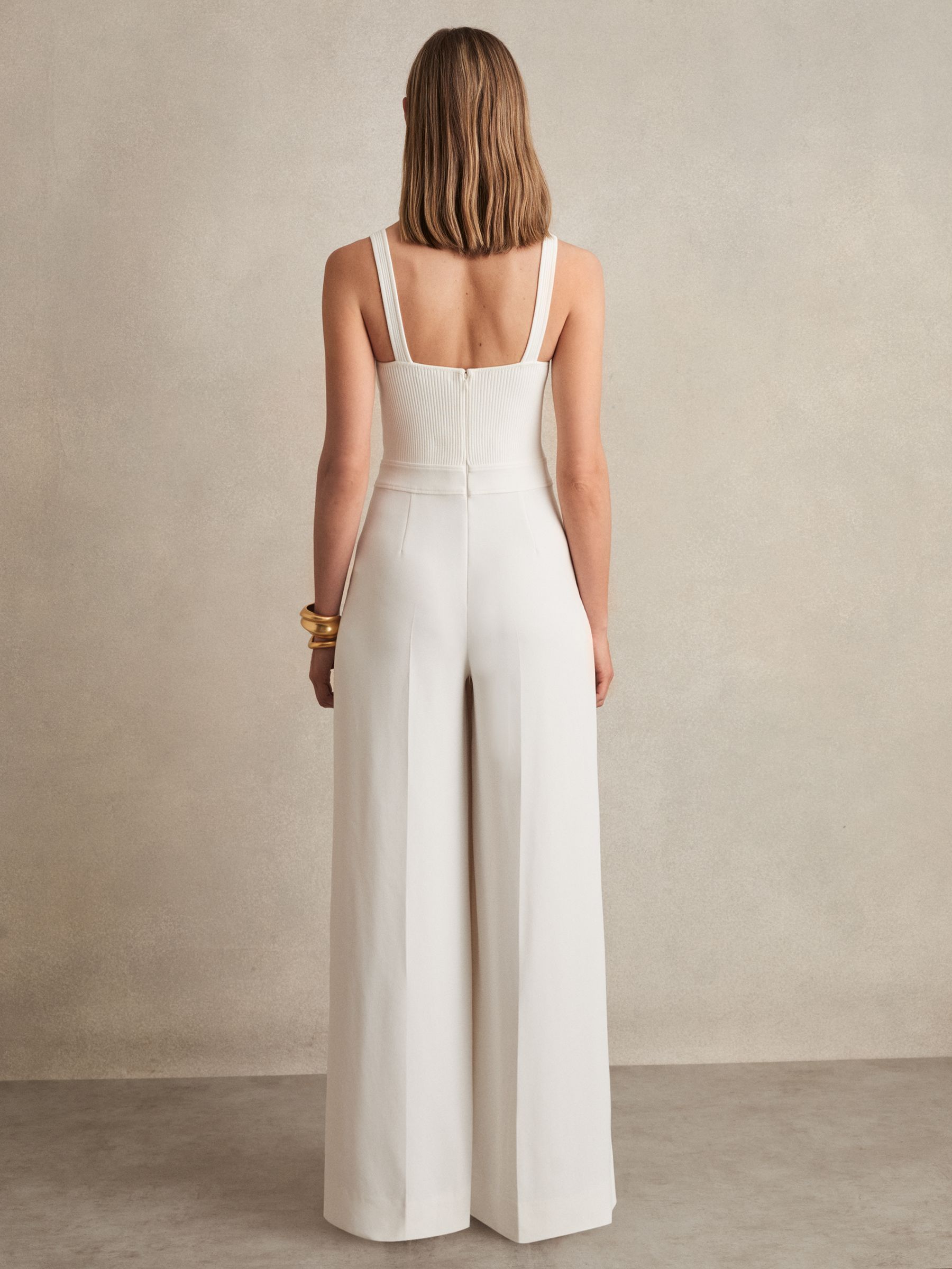 Perforated-Knit Wide-Leg Jumpsuit in Ivory