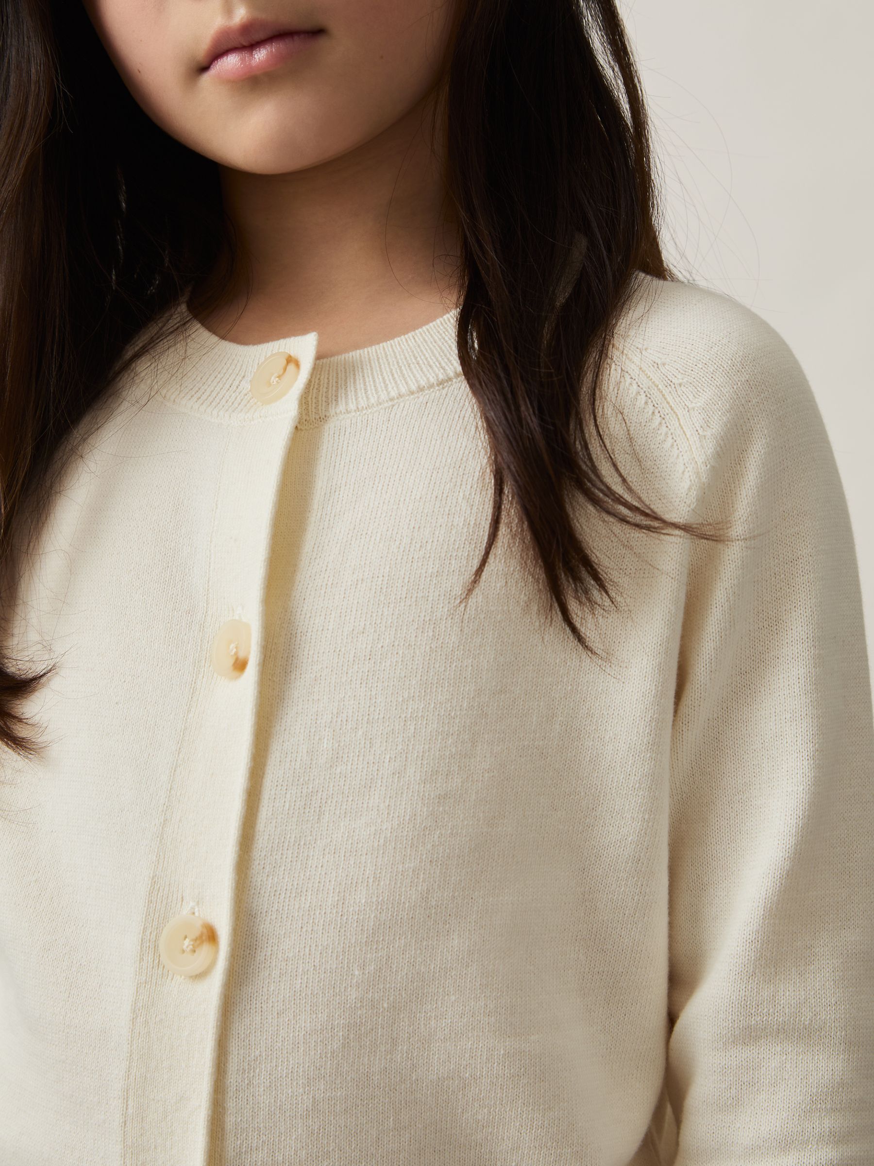 4-9 yrs Cotton Crew-Neck Cardigan in Ivory