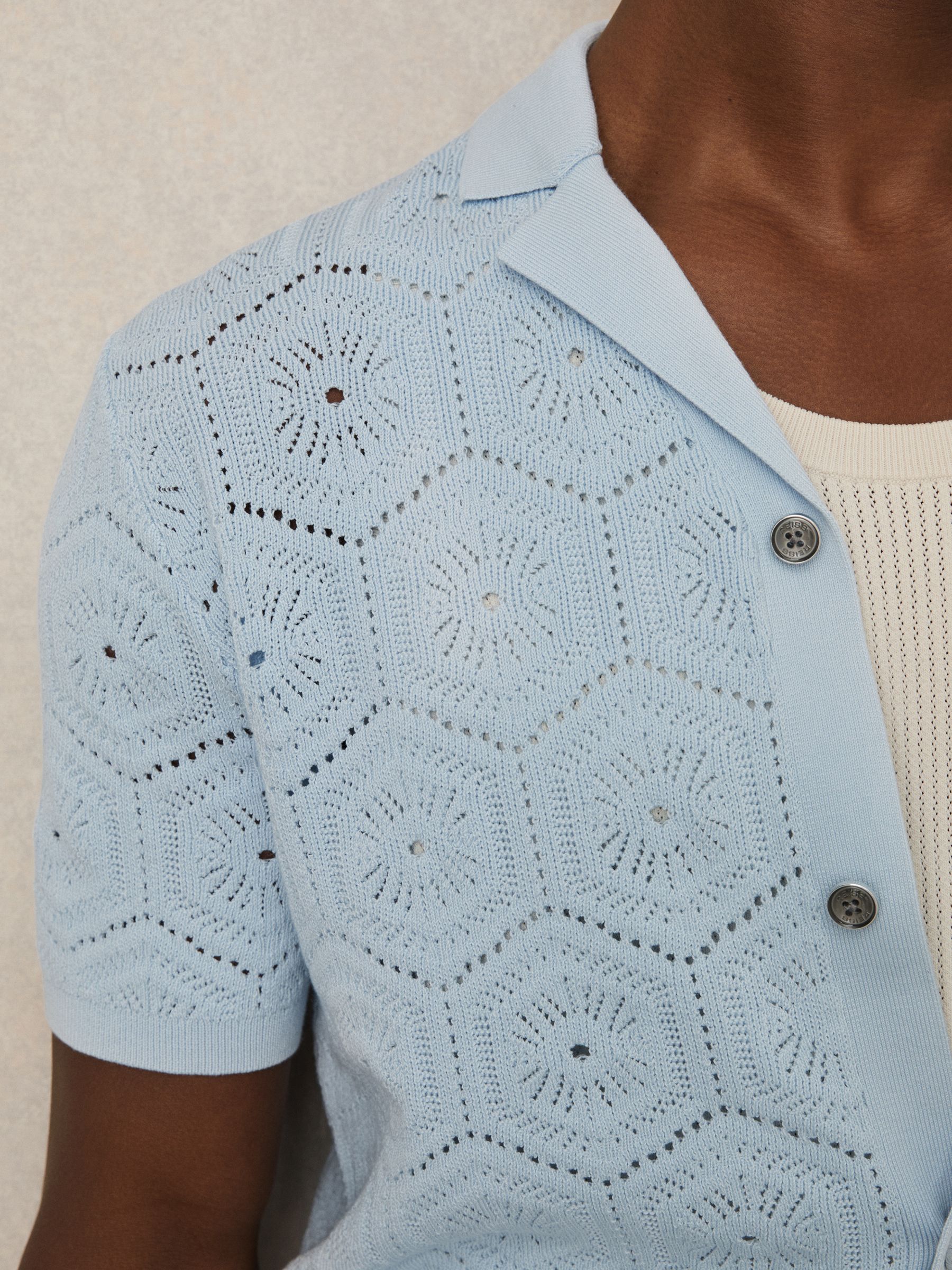 Pointelle Button-Through Shirt in Soft Blue