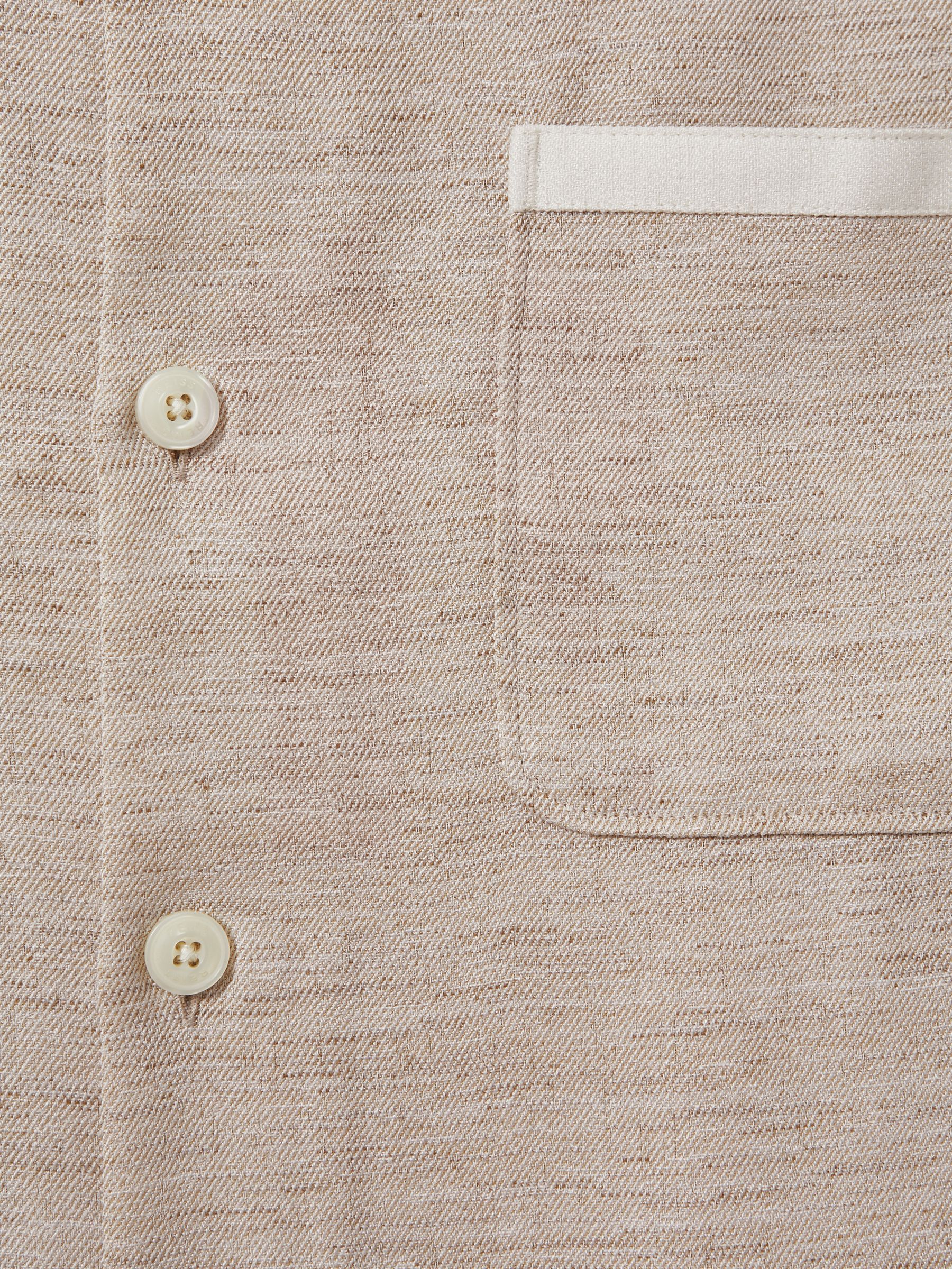 Contrast Trim Cuban Collar Shirt in Oatmeal/White