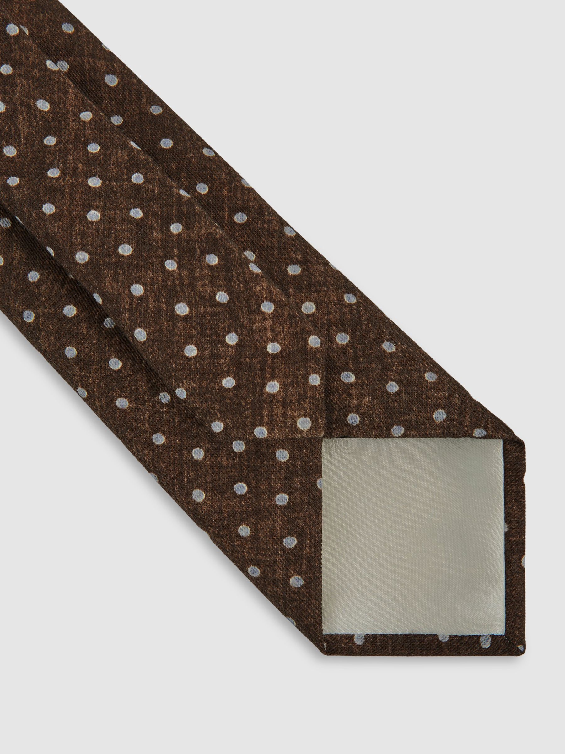Wool-Cotton Polka-Dot Tie in Chocolate Brown