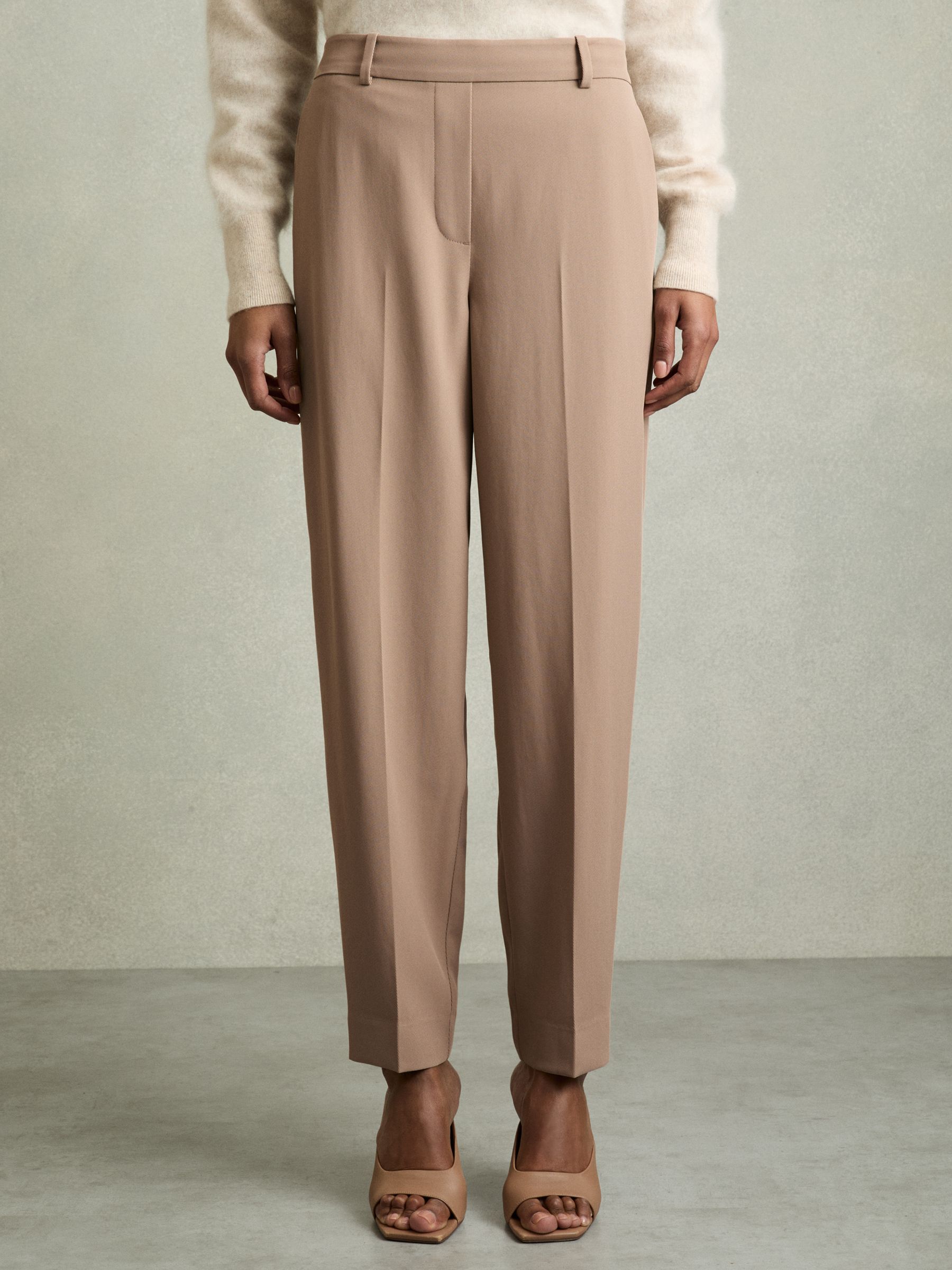 Tapered Elasticated-Waist Trousers in Mink Neutral