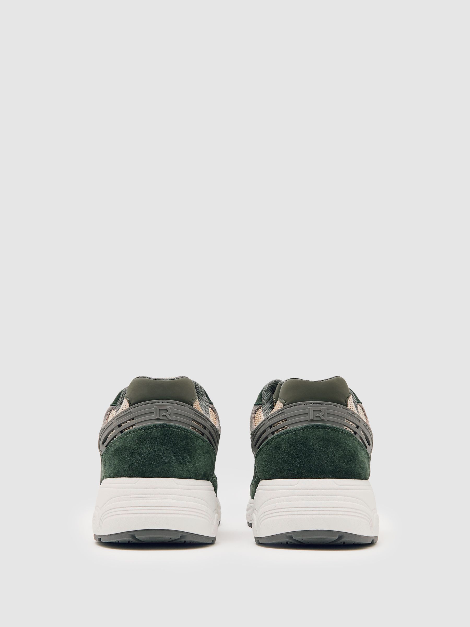 Panelled Running Trainers in Forest Green/Stone