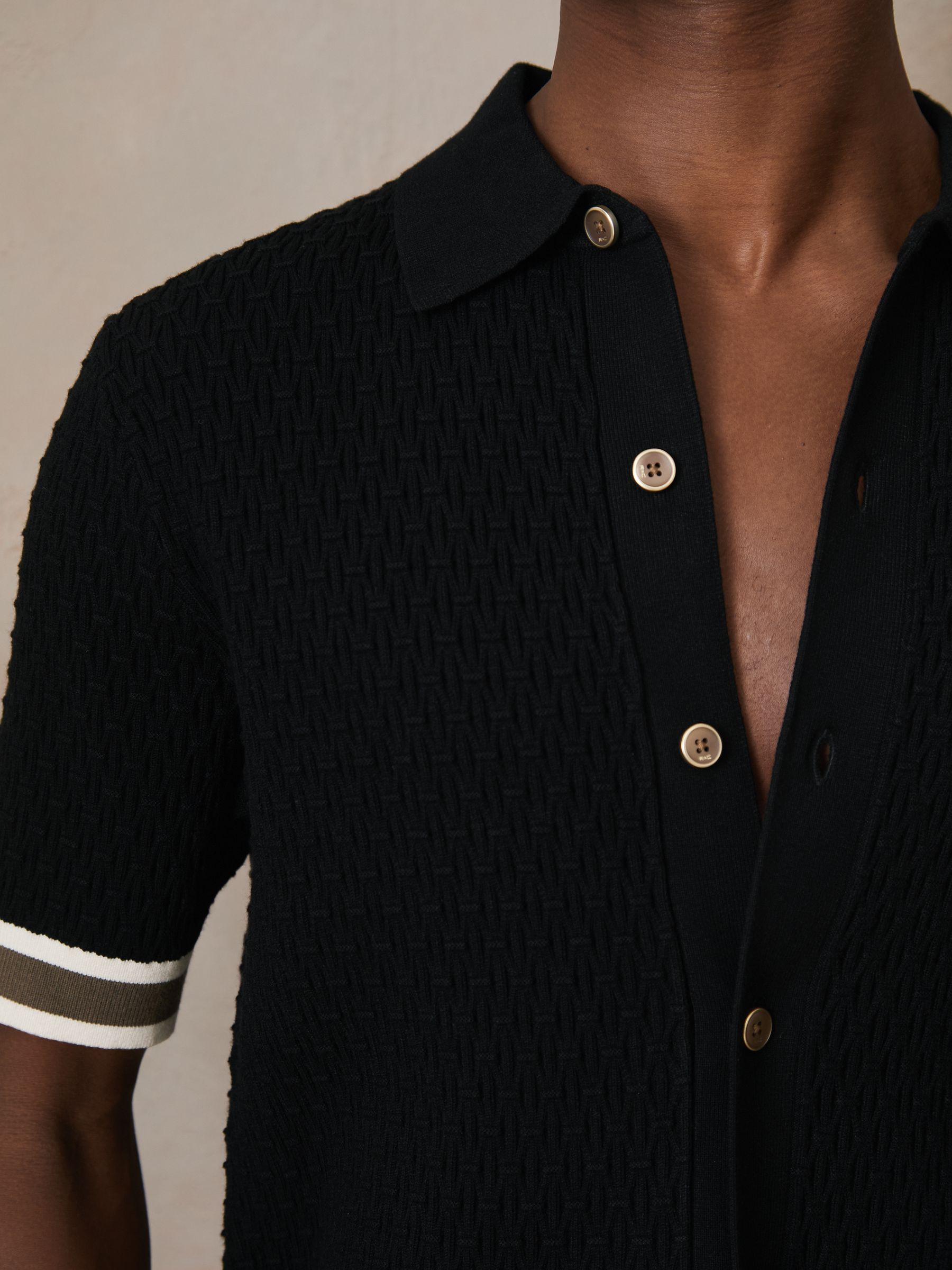Reiss | Ché Textured Cuff-Trim Shirt in Black