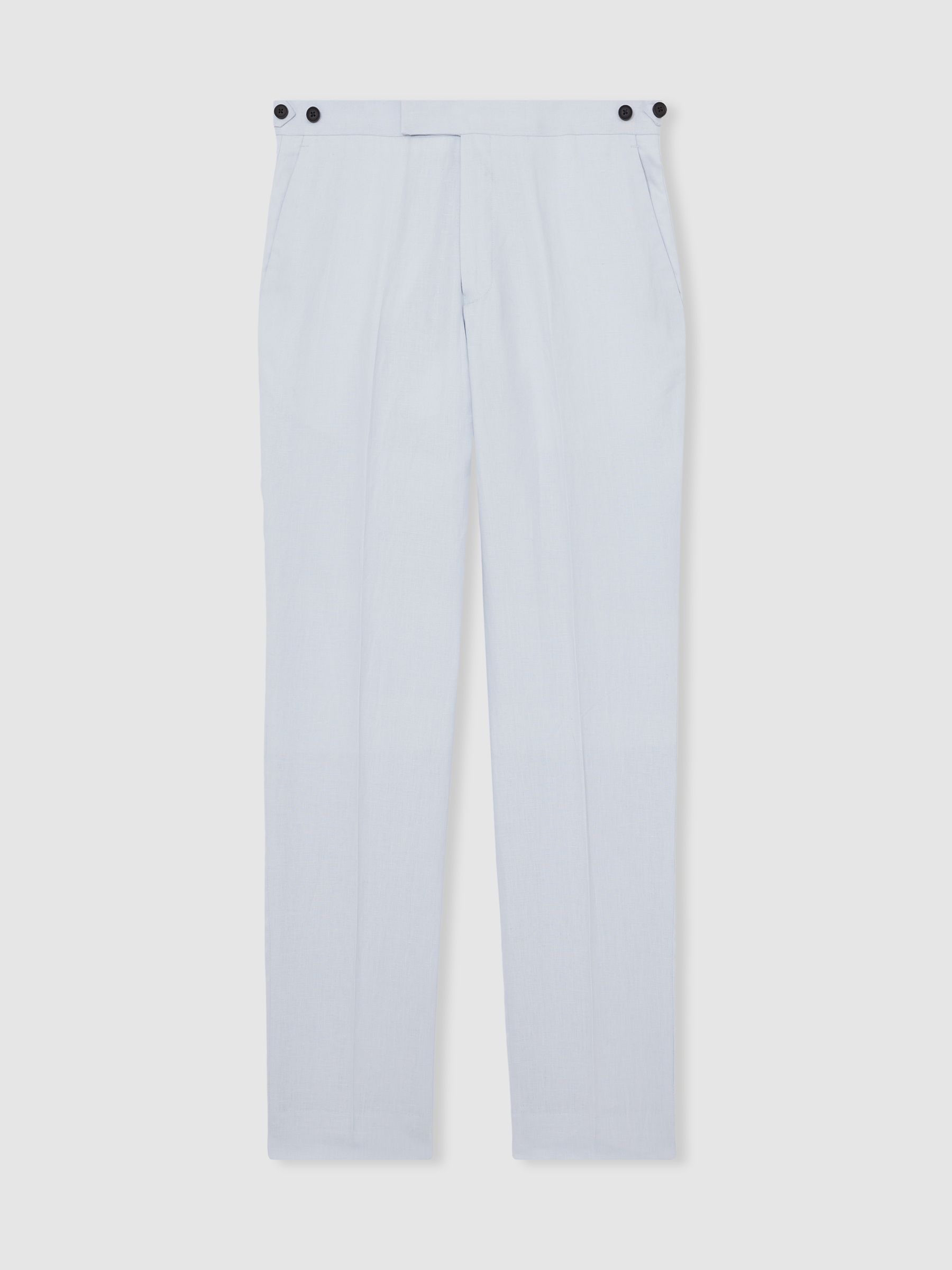 Slim Fit Linen Adjuster Trousers in Soft Blue