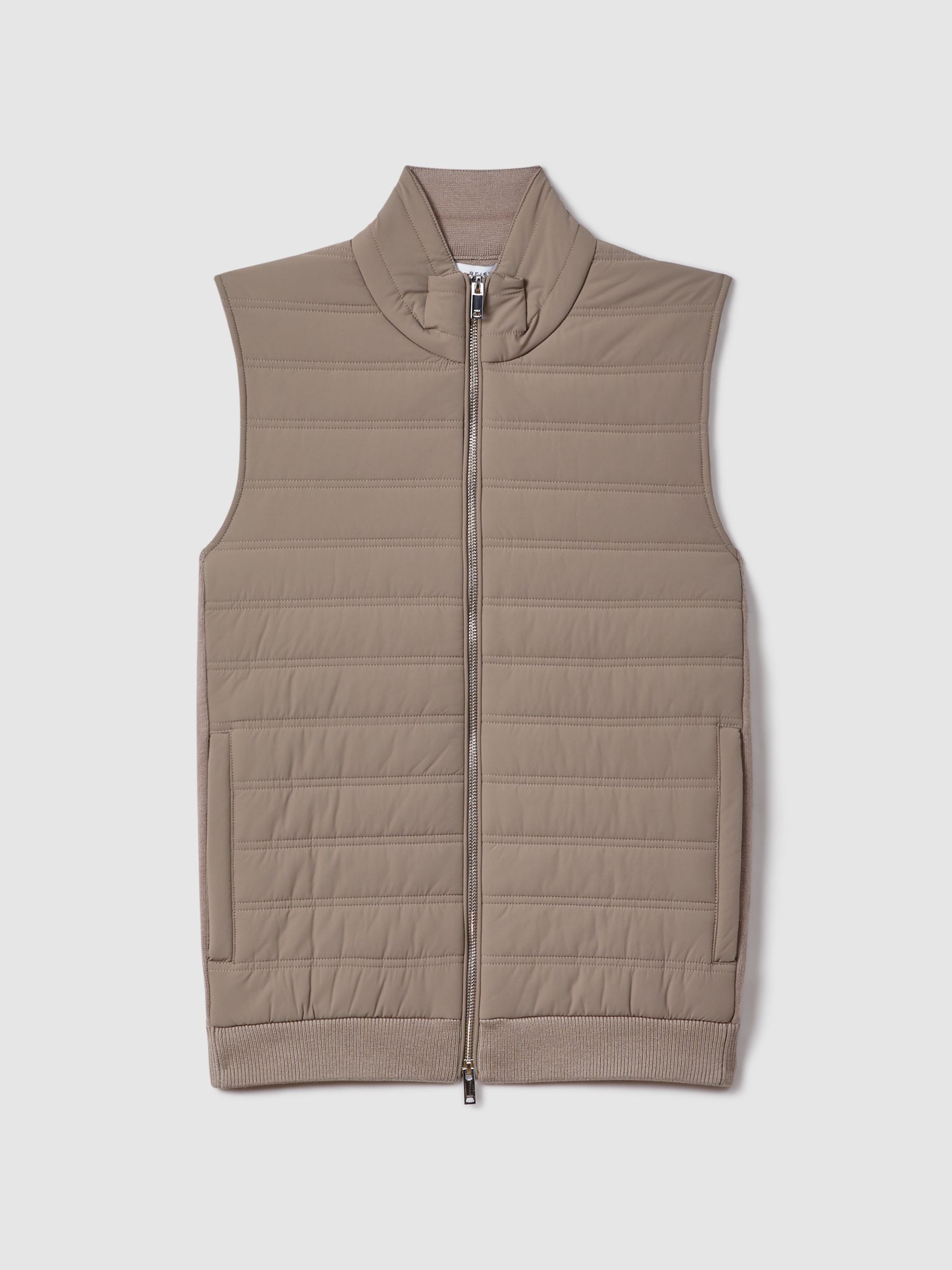Hybrid Quilt and Knit Zip-Through Gilet in Mink
