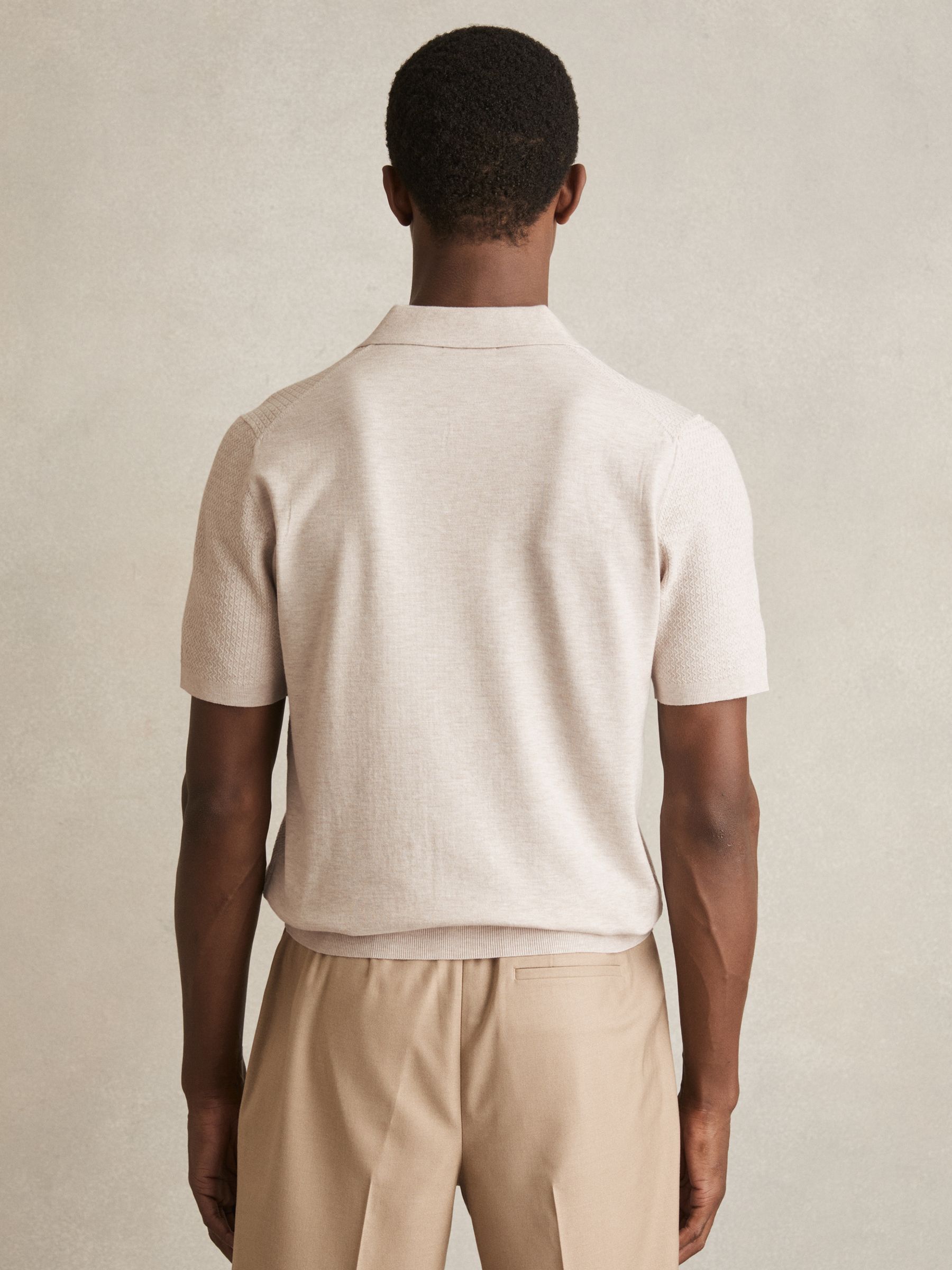 Open-Collar Knit Polo Shirt in Oatmeal Melange