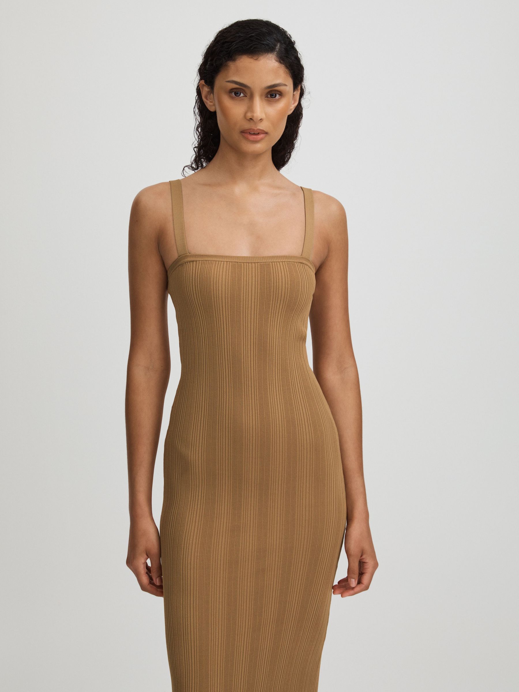 Good American Plisse Maxi Dress in Tan