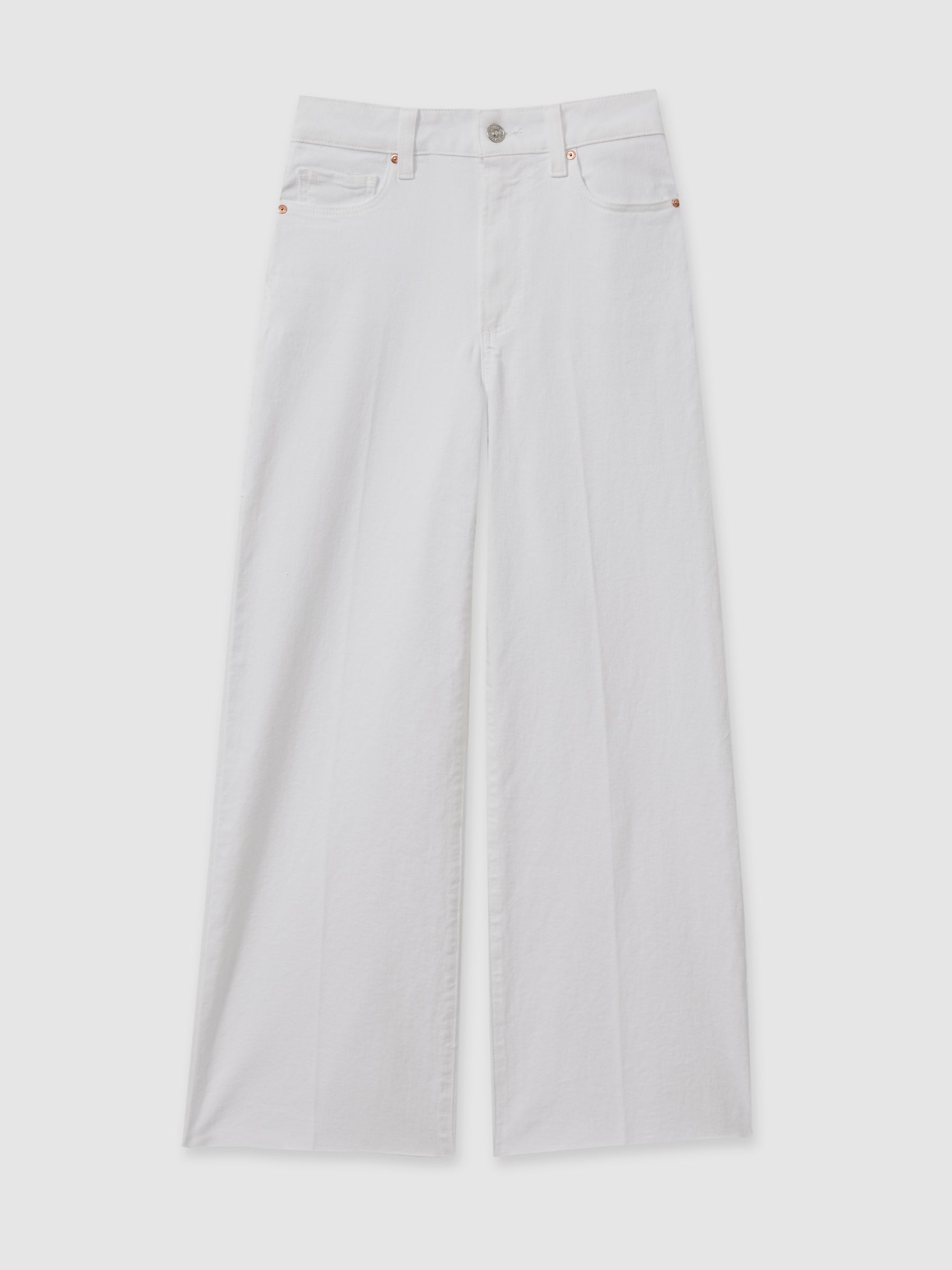 Paige Wide Leg Raw Hem Cropped Jeans in Crisp White
