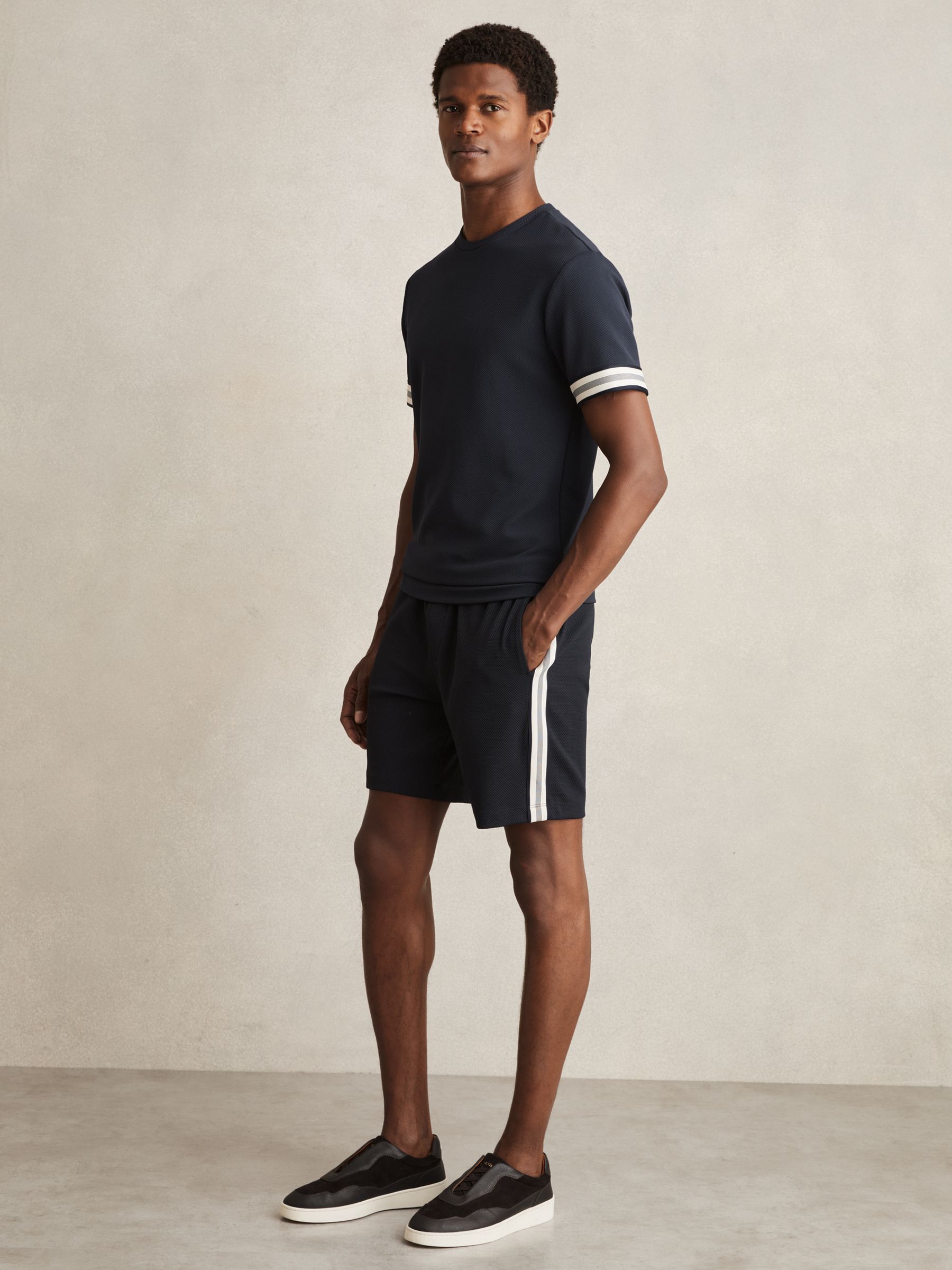 Textured Tape Drawstring Shorts in Navy
