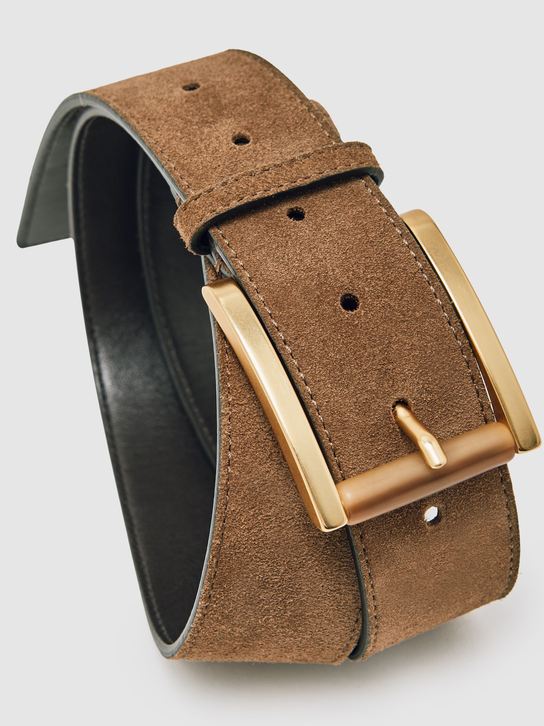Suede Square Roller Buckle Belt in Tan