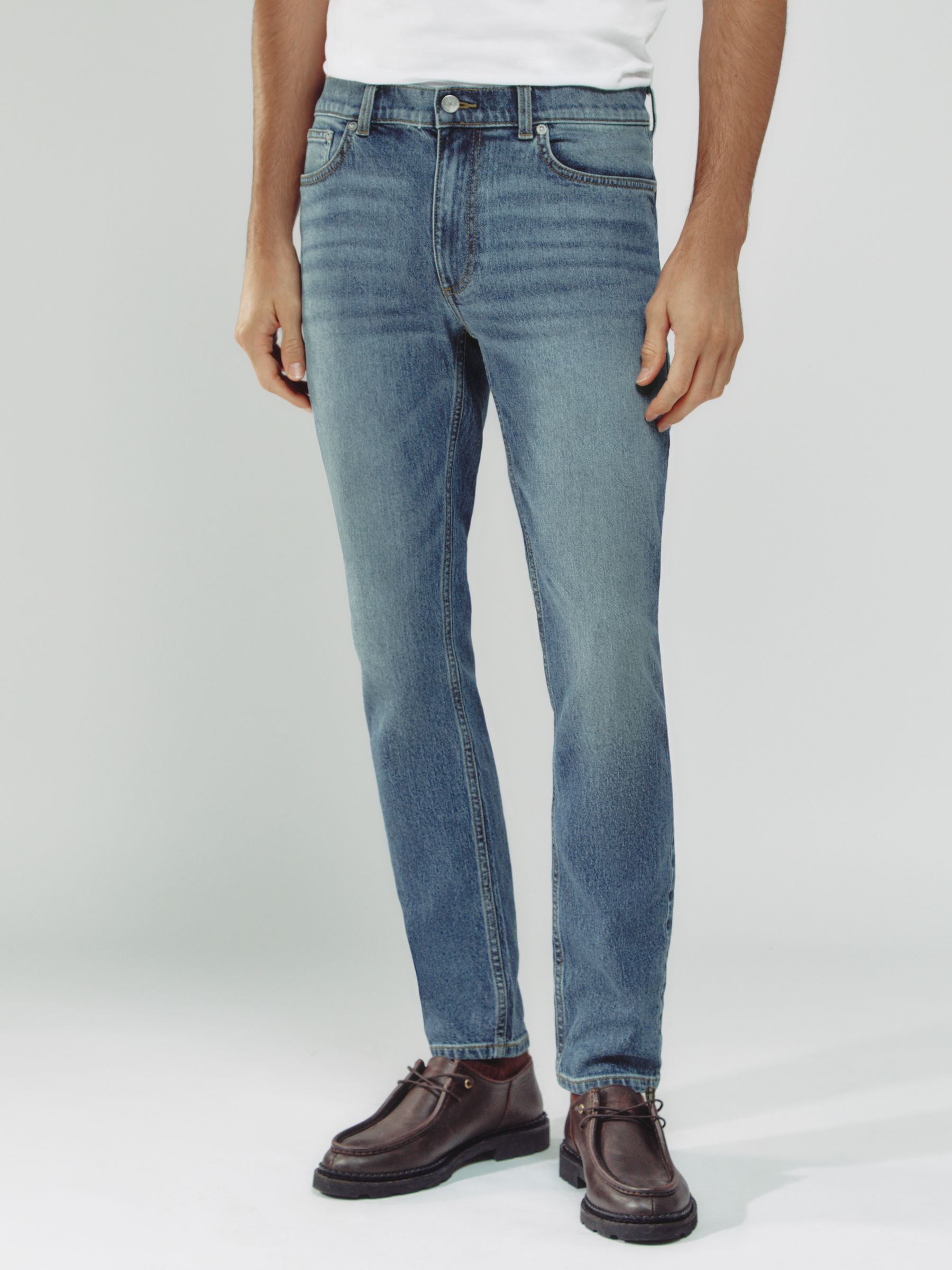 Cotton-Stretch Slim-Fit Jeans in Washed Indigo Green Cast