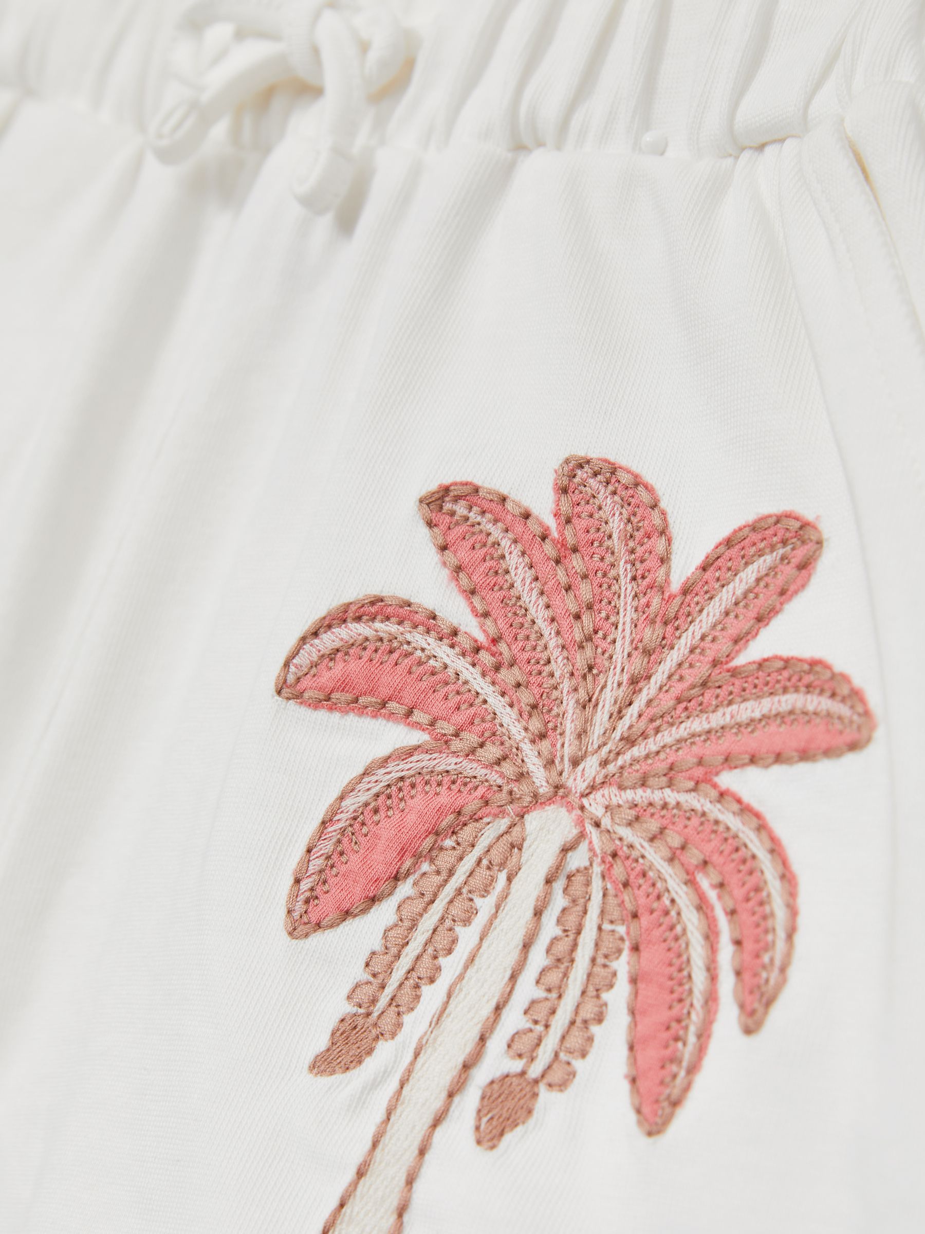 13-14 yrs Cotton Palm Tree Drawstring Shorts in Ivory