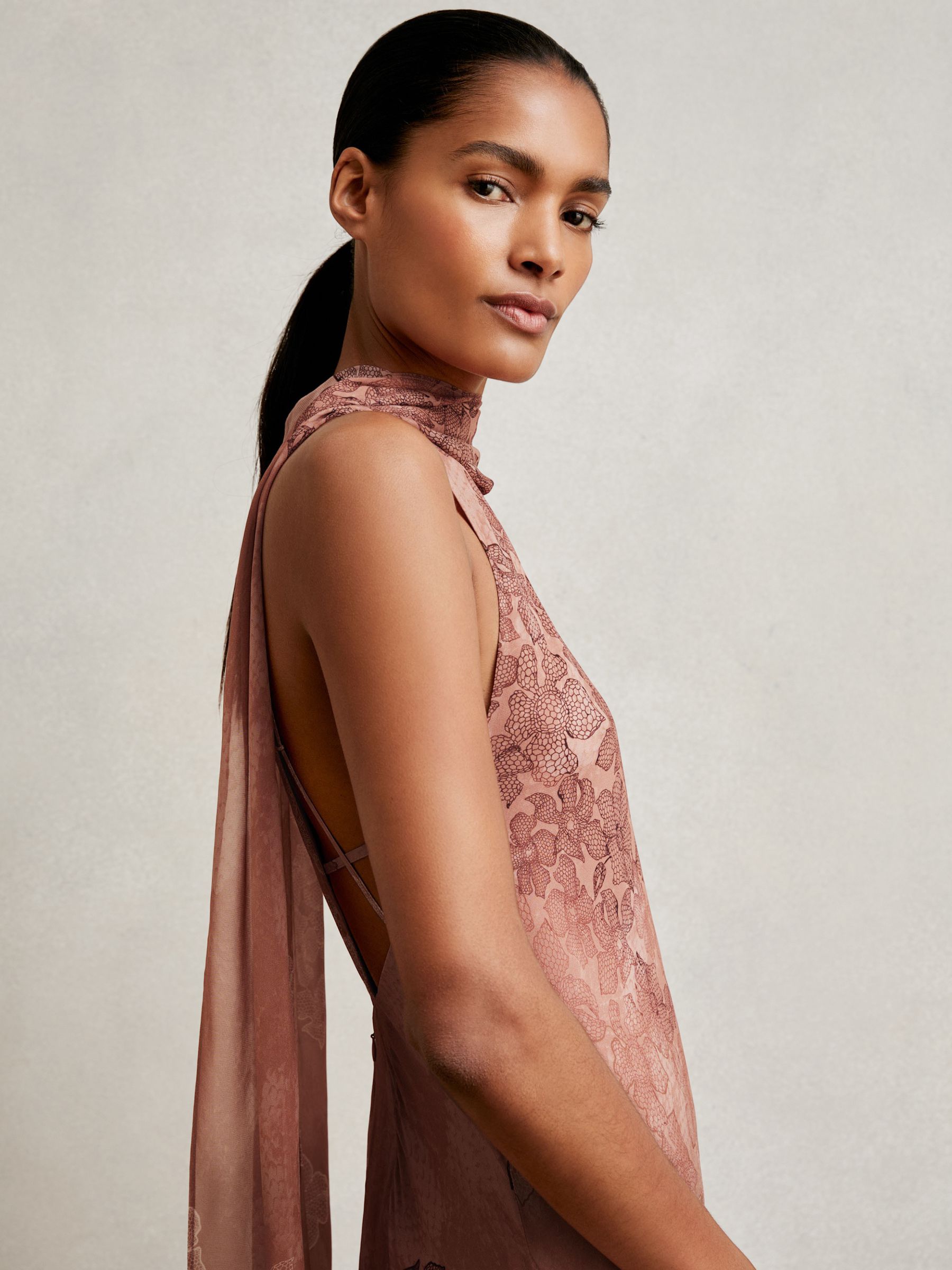 Chiffon Floral Cape Maxi Dress in Pale Pink