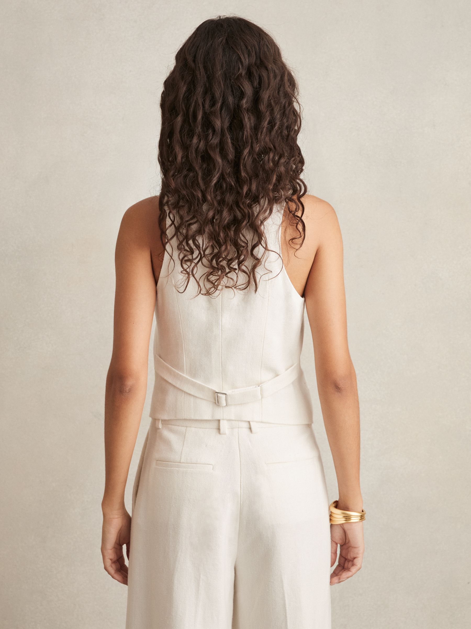 Linen-Blend Button-Through Waistcoat in White