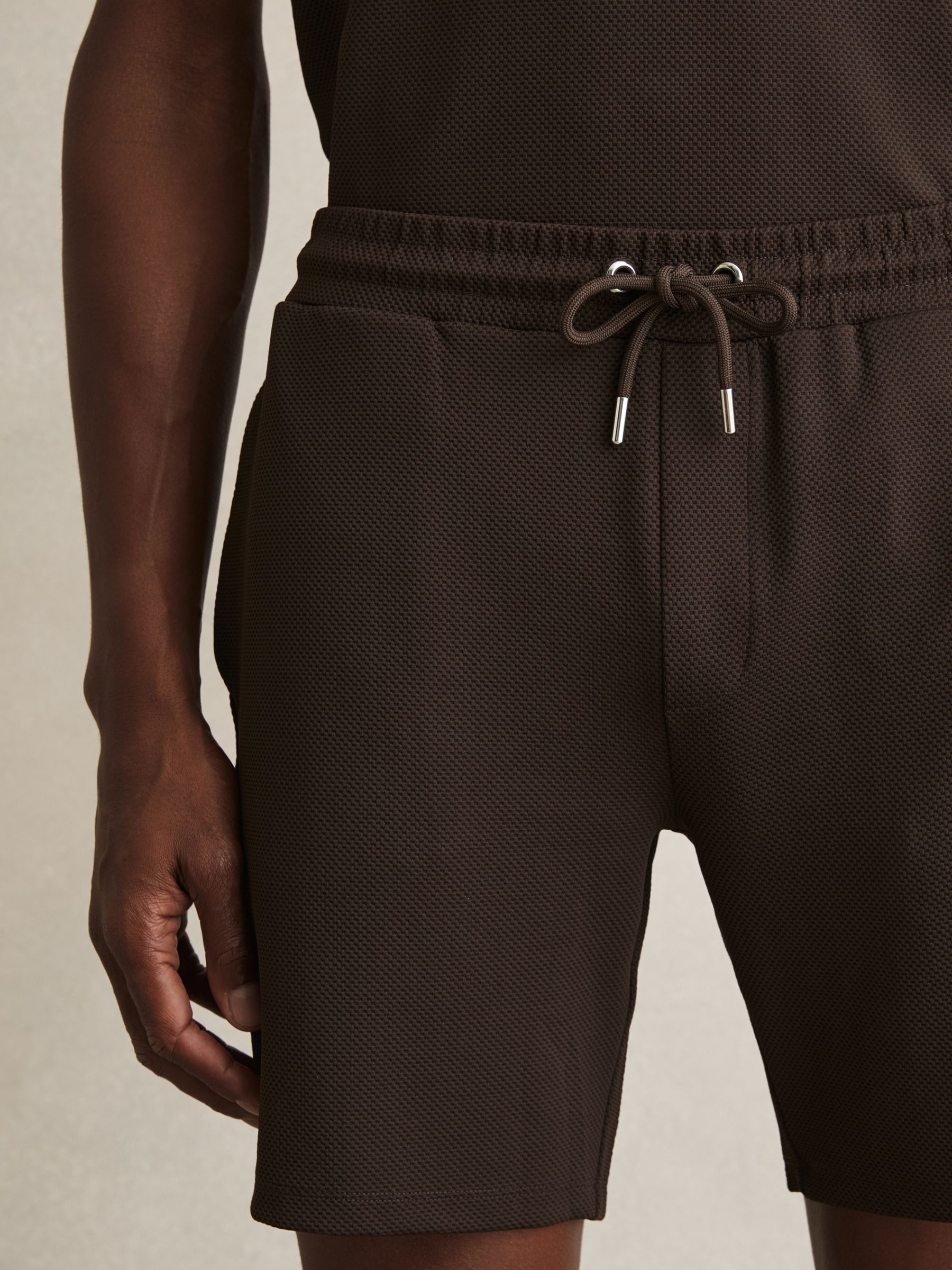 Textured Drawstring Shorts in Chocolate Brown