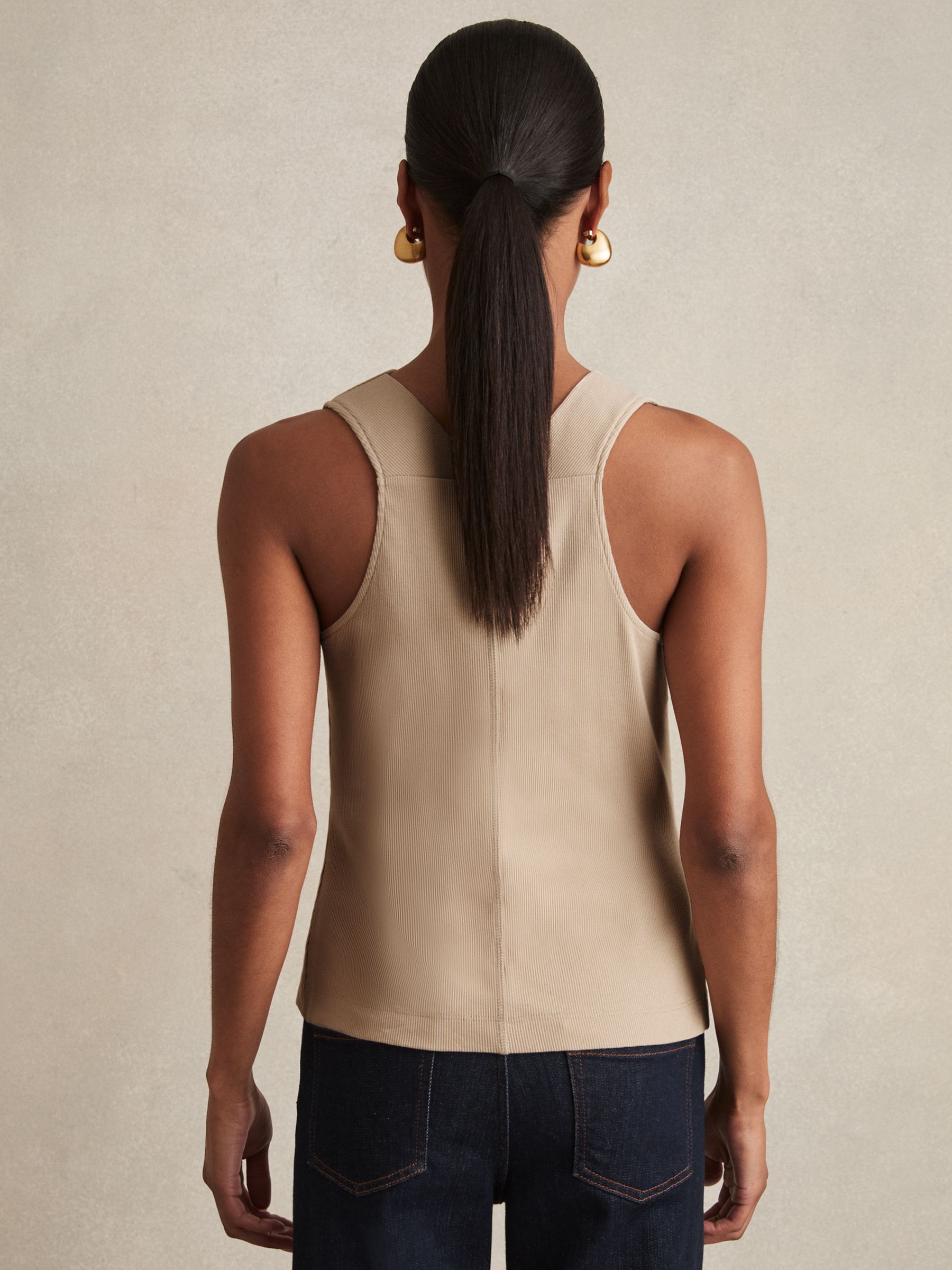 Ribbed Cowl-Neck Vest in Camel