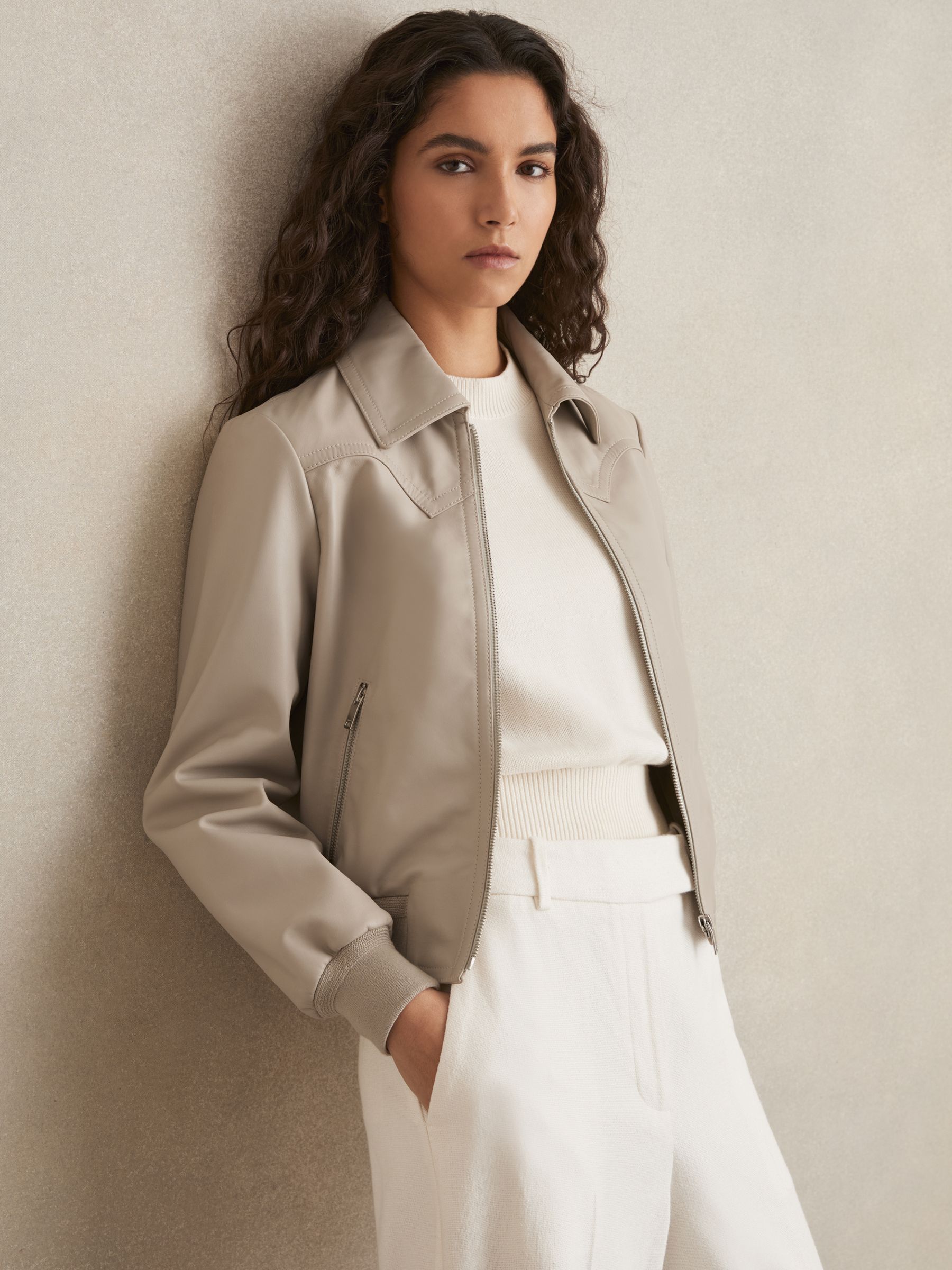 Leather Bomber Jacket in Grey