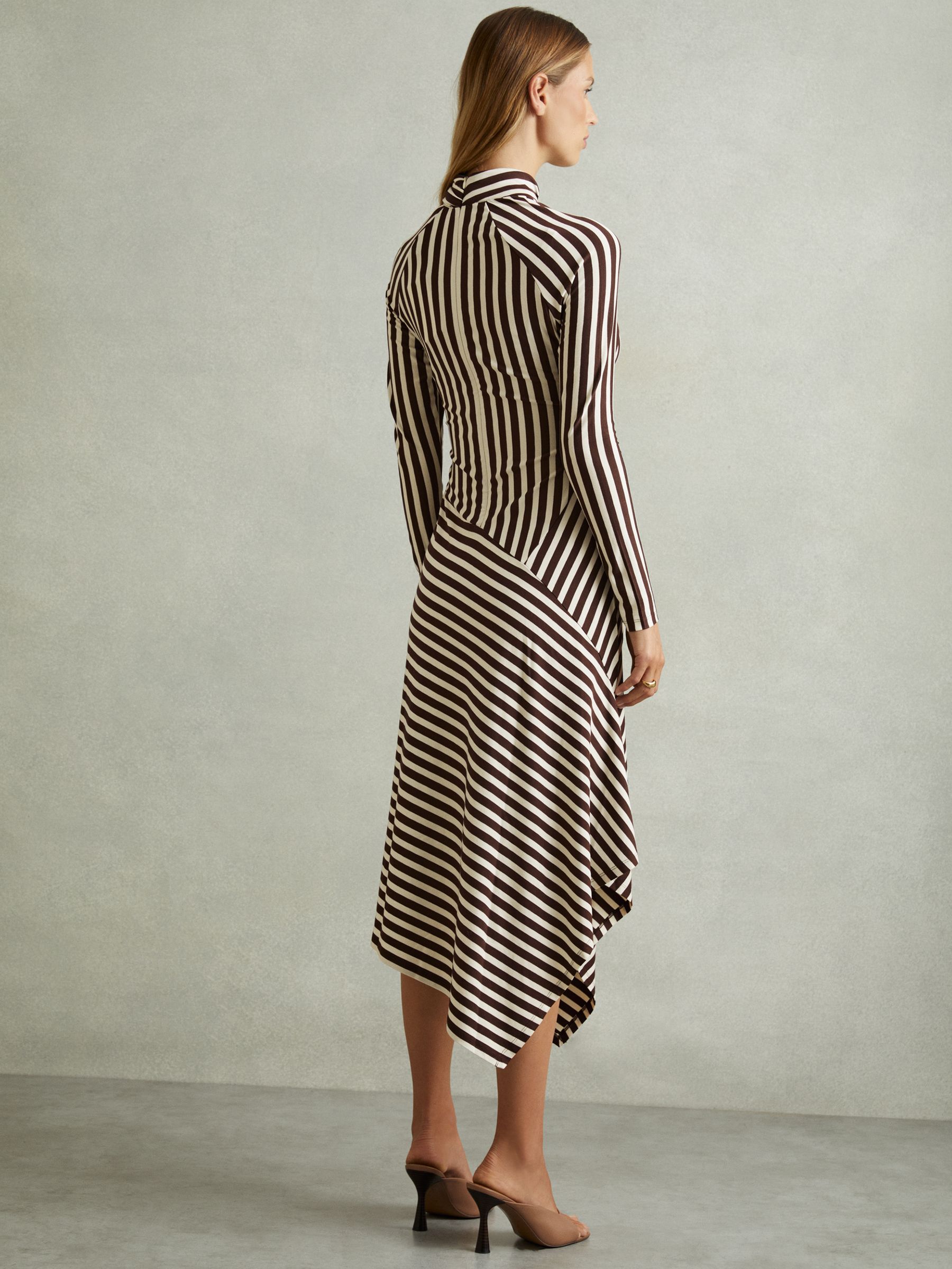 Cat Brown/Cream Striped Jersey Asymmetric Midi Dress