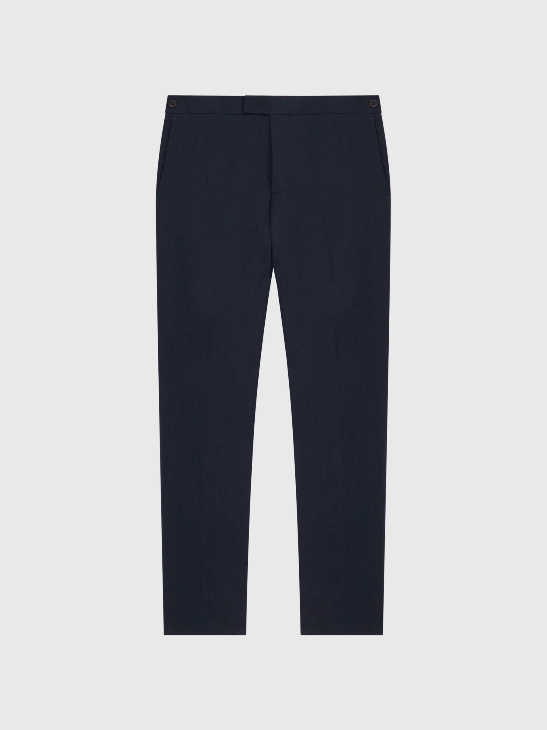 Slim Fit Linen Trousers in Navy