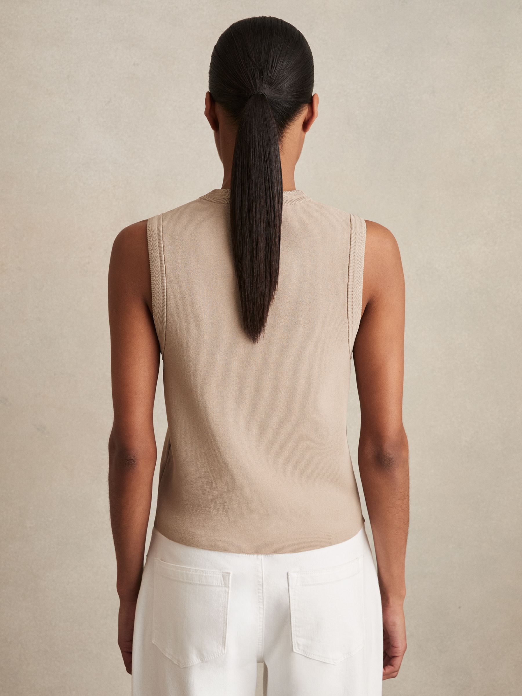 Knitted Button Through Vest in Neutral