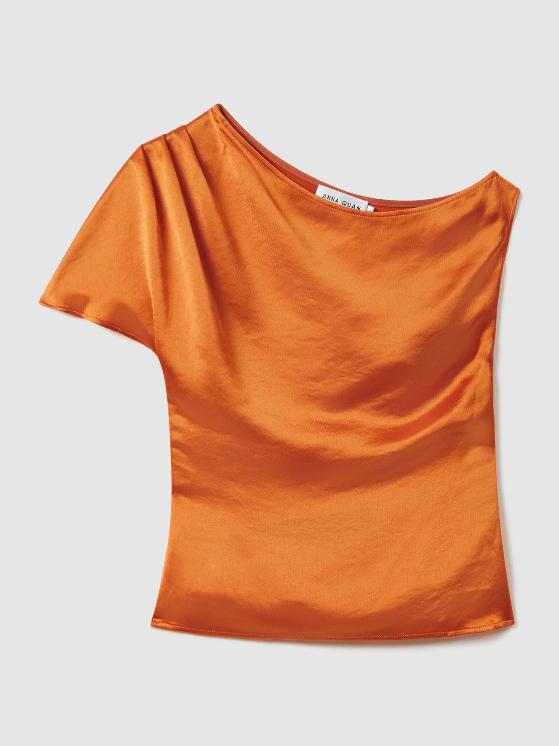 Anna Quan Satin Off-The-Shoulder Top in Kumquat