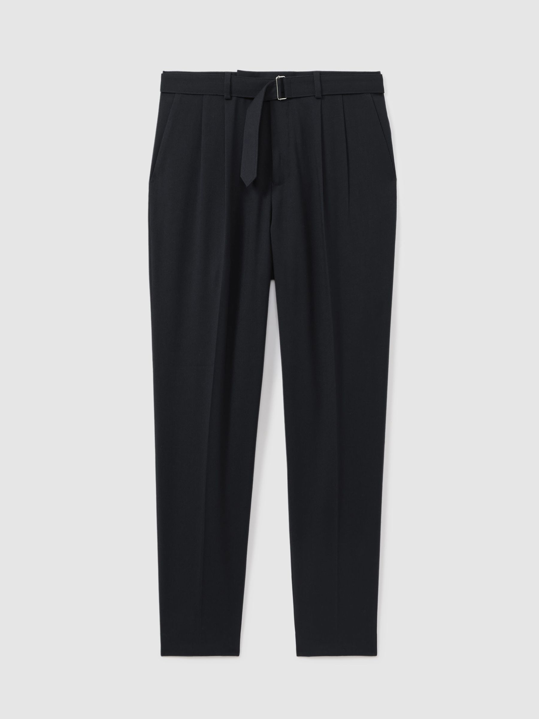 Belted Cropped Trousers in Navy
