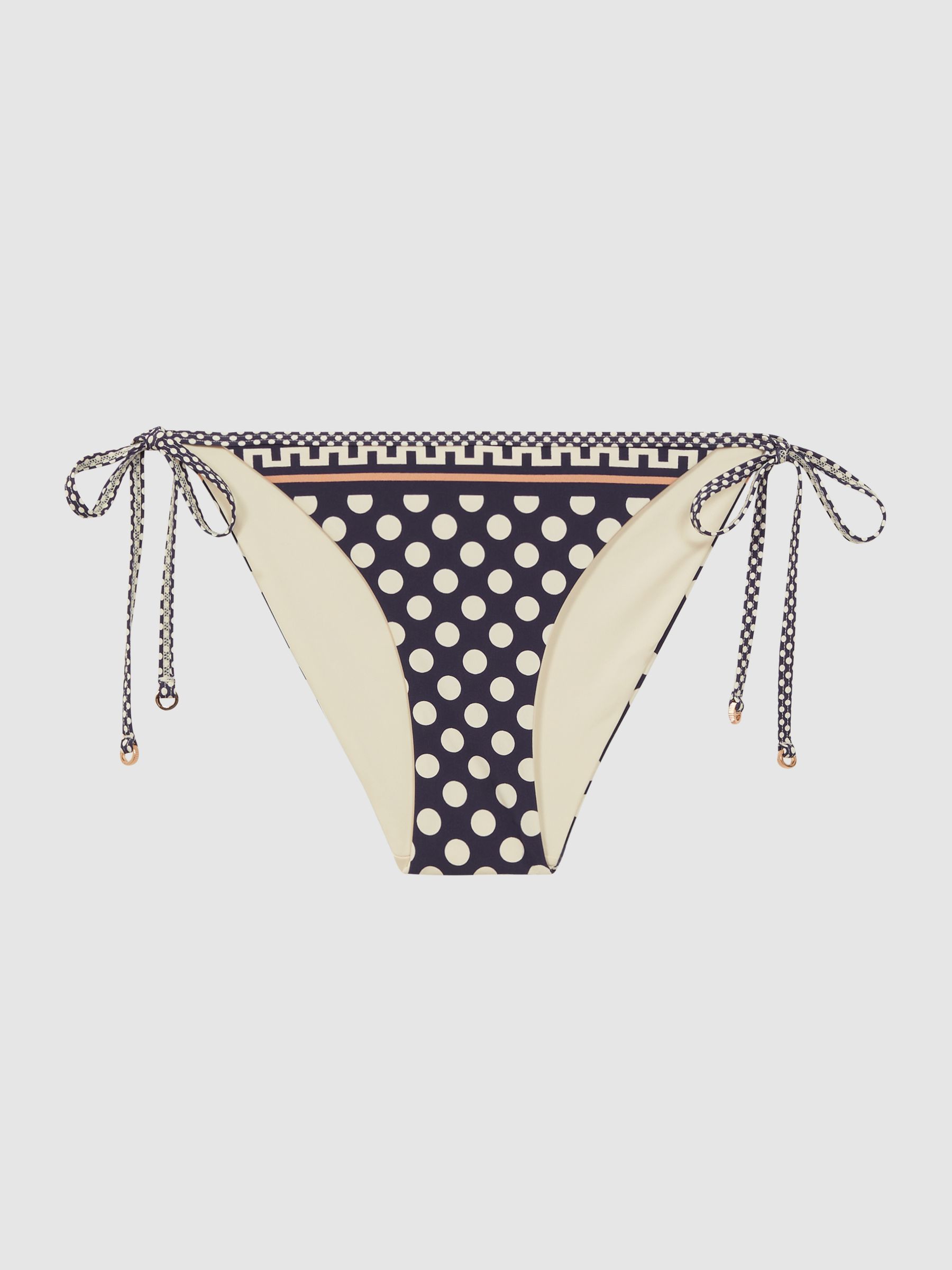 Polka Dot Self-Tie Bikini Bottoms in Navy/White