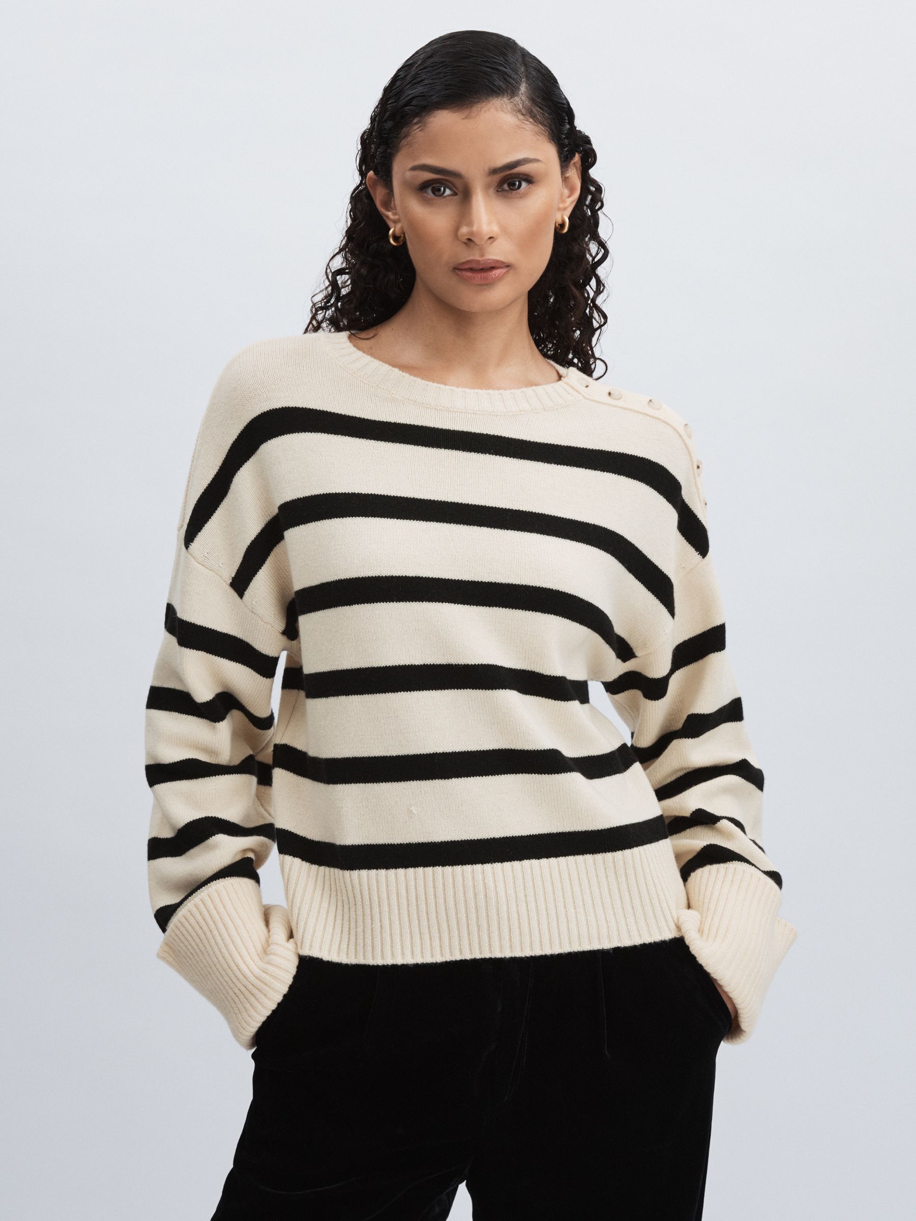 Paige Wool Blend White Jumper in White Stripes