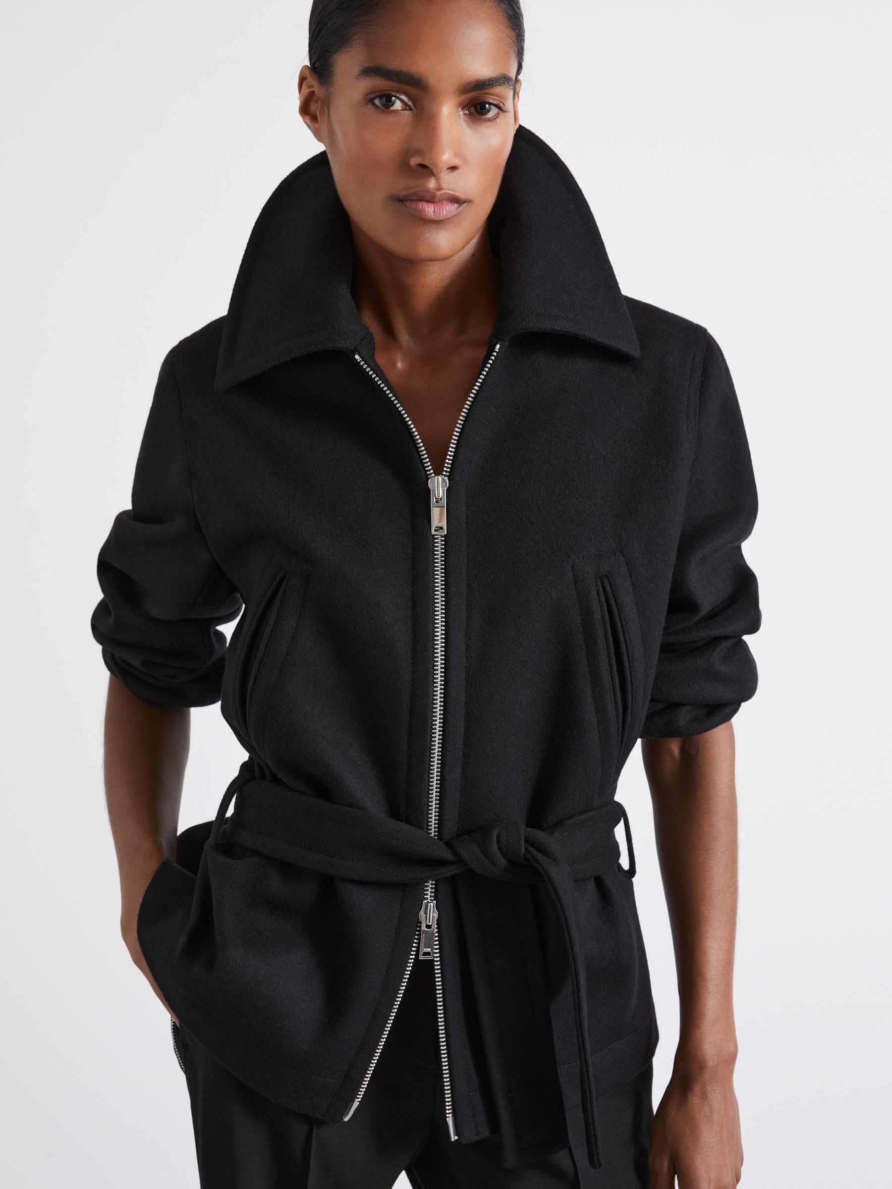 Atelier Virgin Wool-Blend Belted Coat in Black