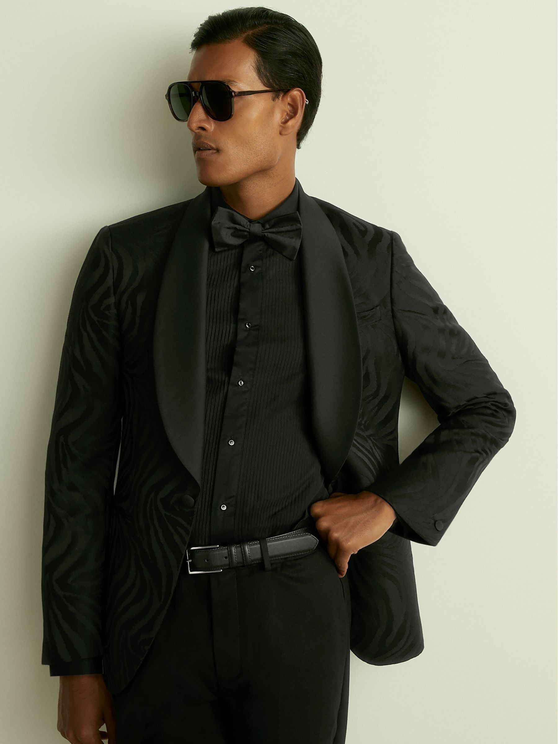 Wool-Blend Jacquard Tuxedo Jacket in Black