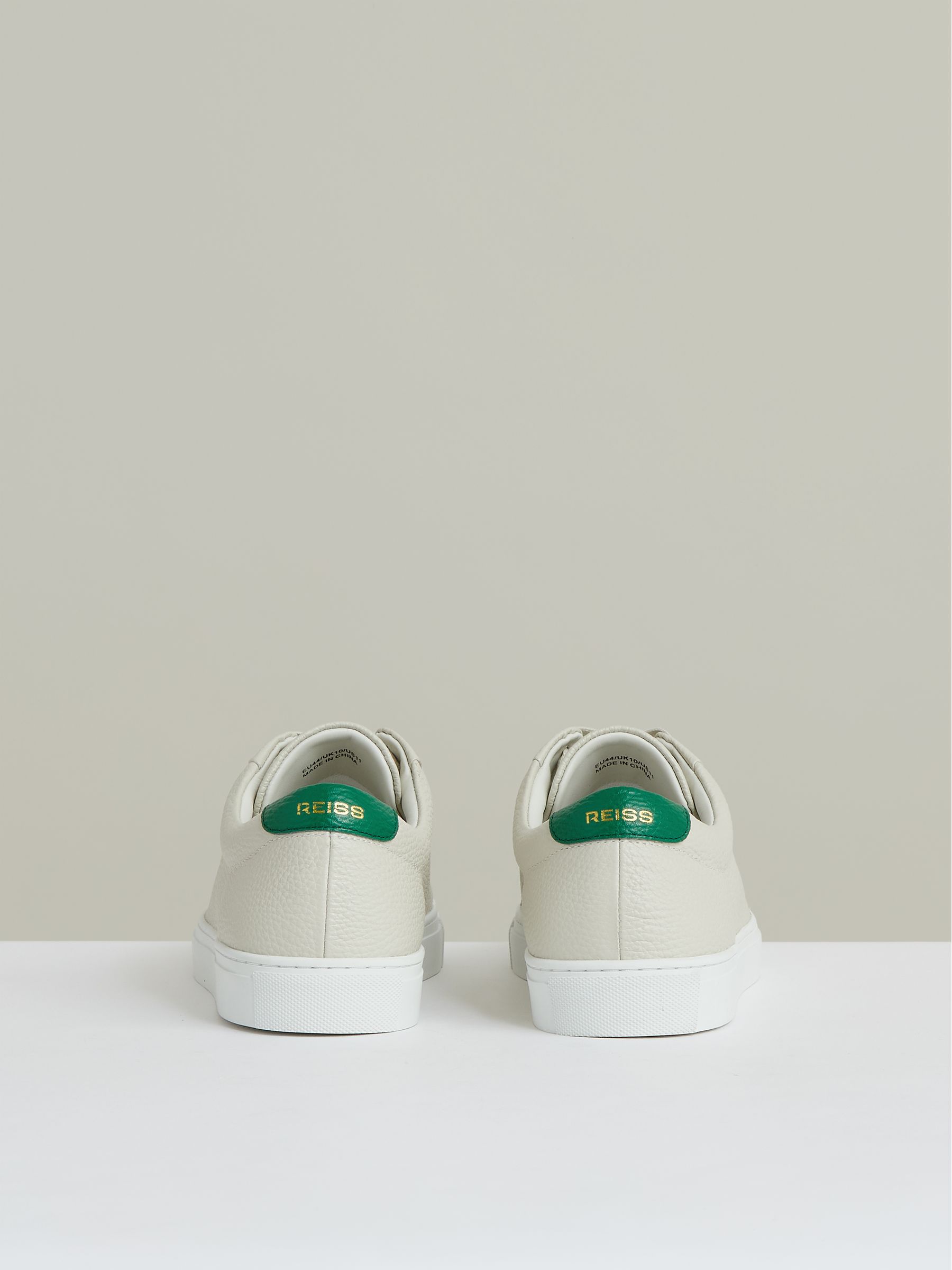 Tumbled-Leather Low-Top Trainers in Off White/Green