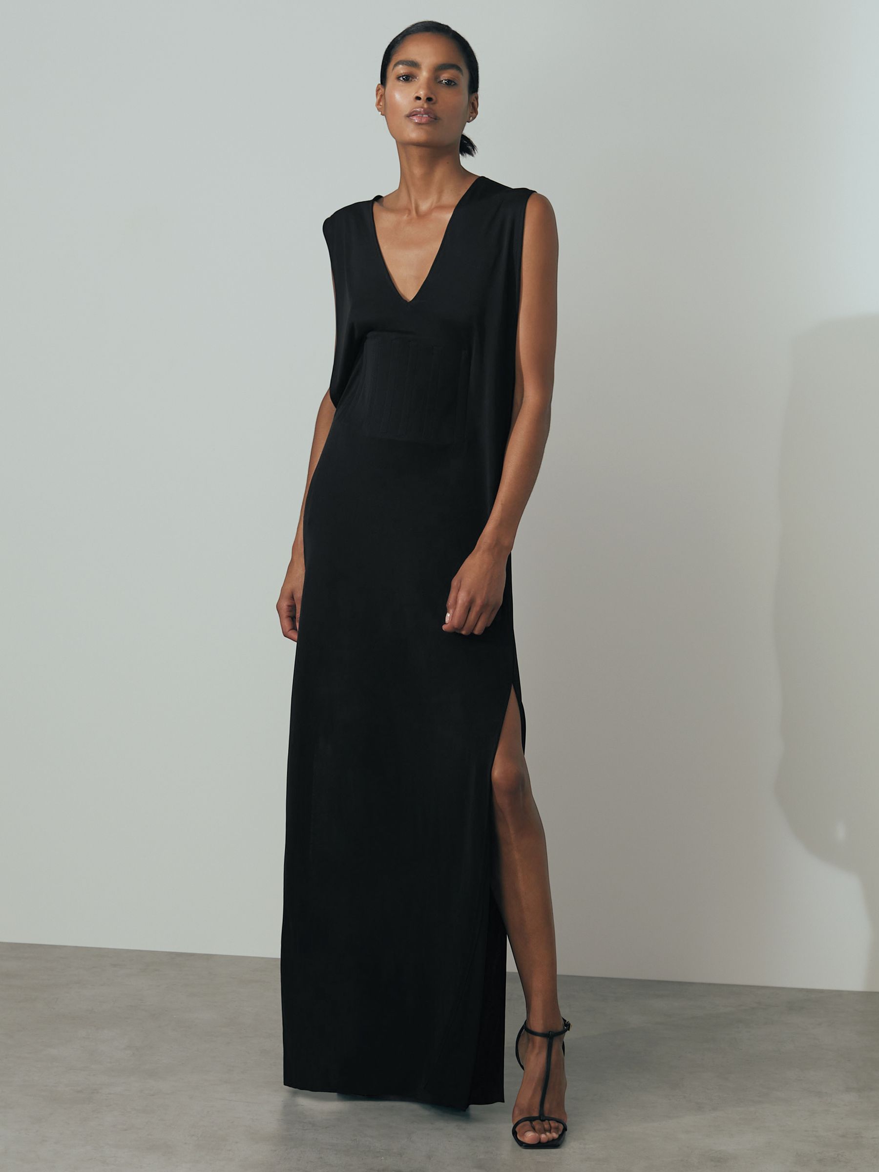 Atelier Corset Detail Jersey Maxi Dress in Black