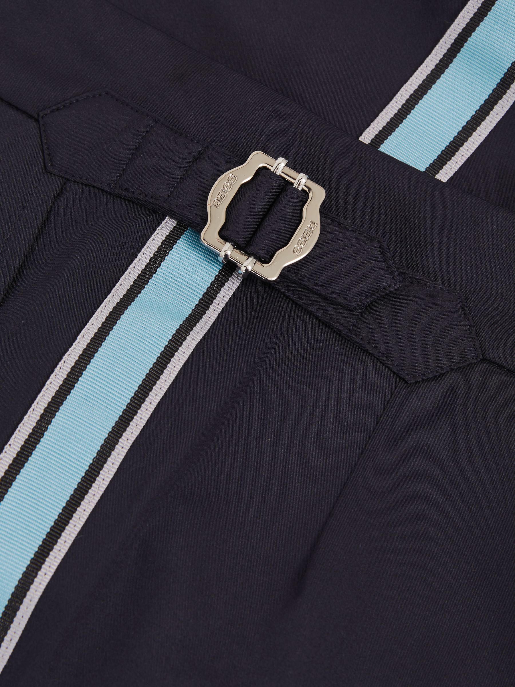 Stripe Side Adjuster Swim Shorts in Navy/Blue Stripe