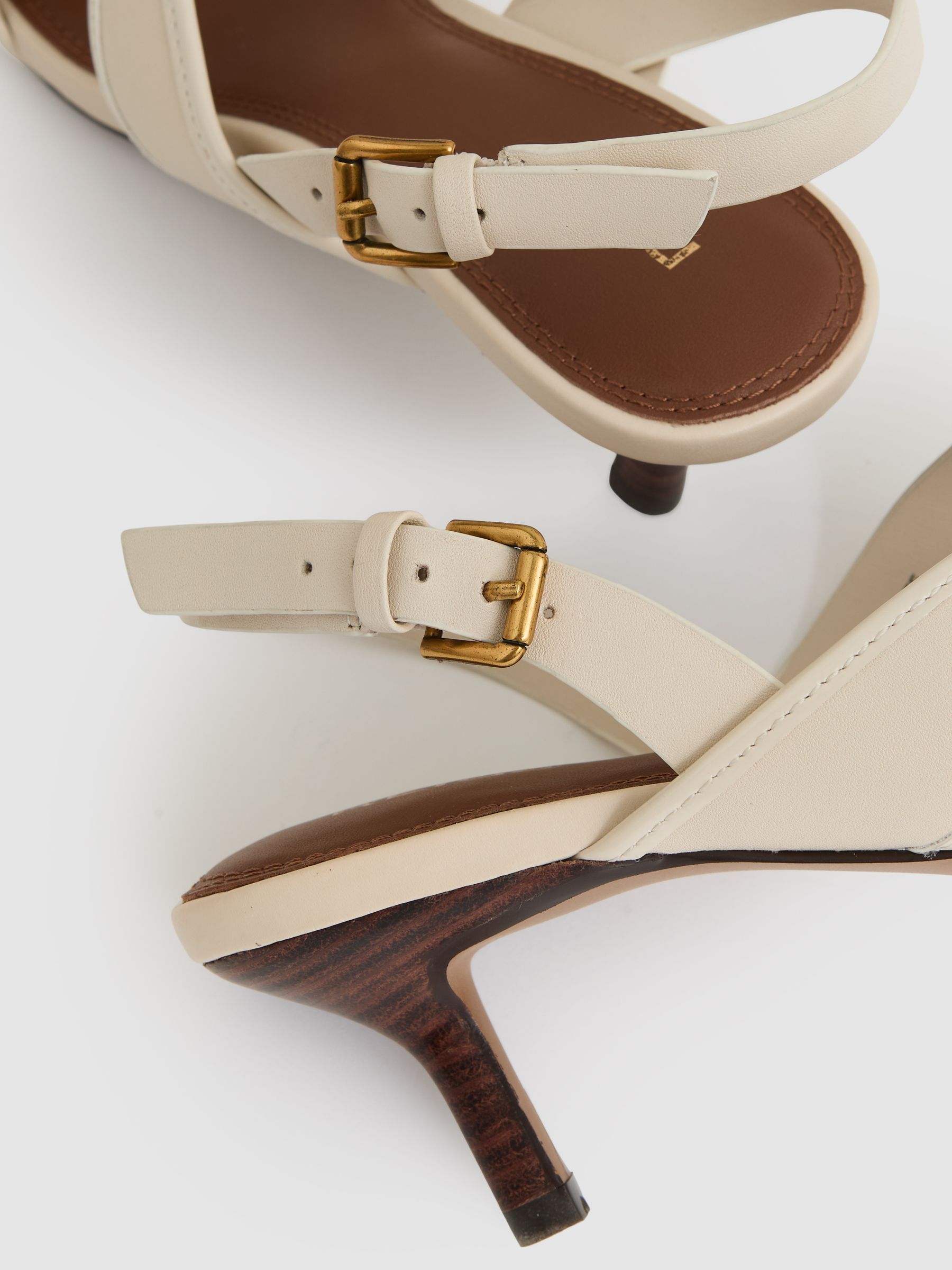 Leather Link-Strap Low-Heel Sandals in Off White