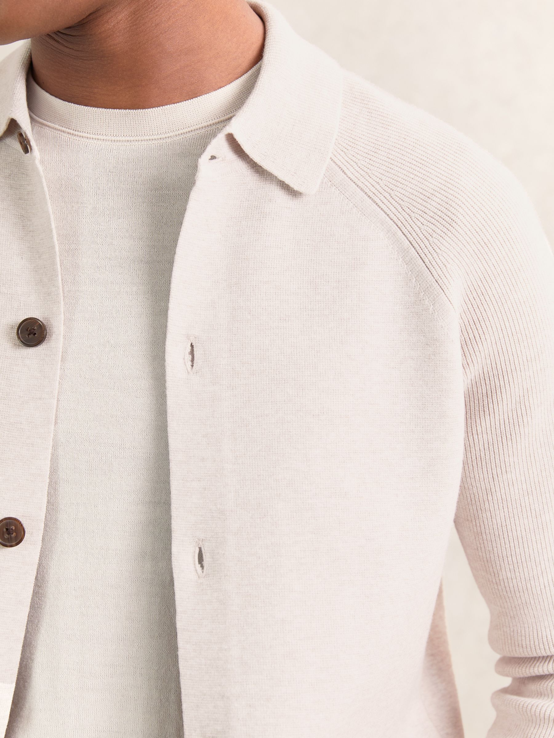 Button-Through Ribbed-Sleeve Shirt in Oatmeal Brown