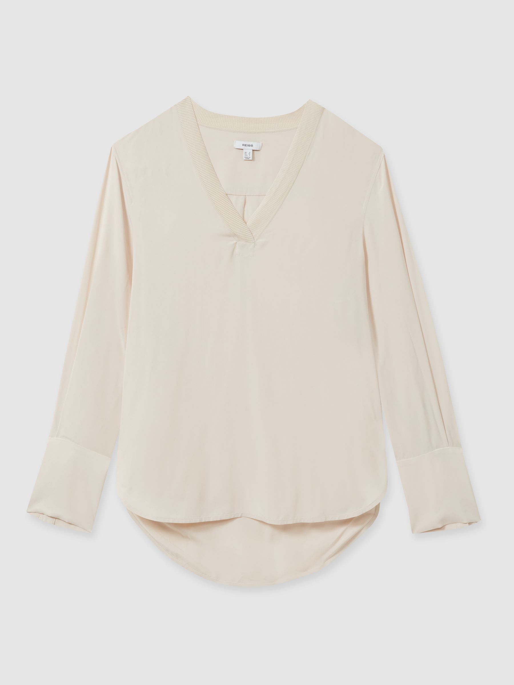 Relaxed High-Low V-Neck Top in Pale Pink