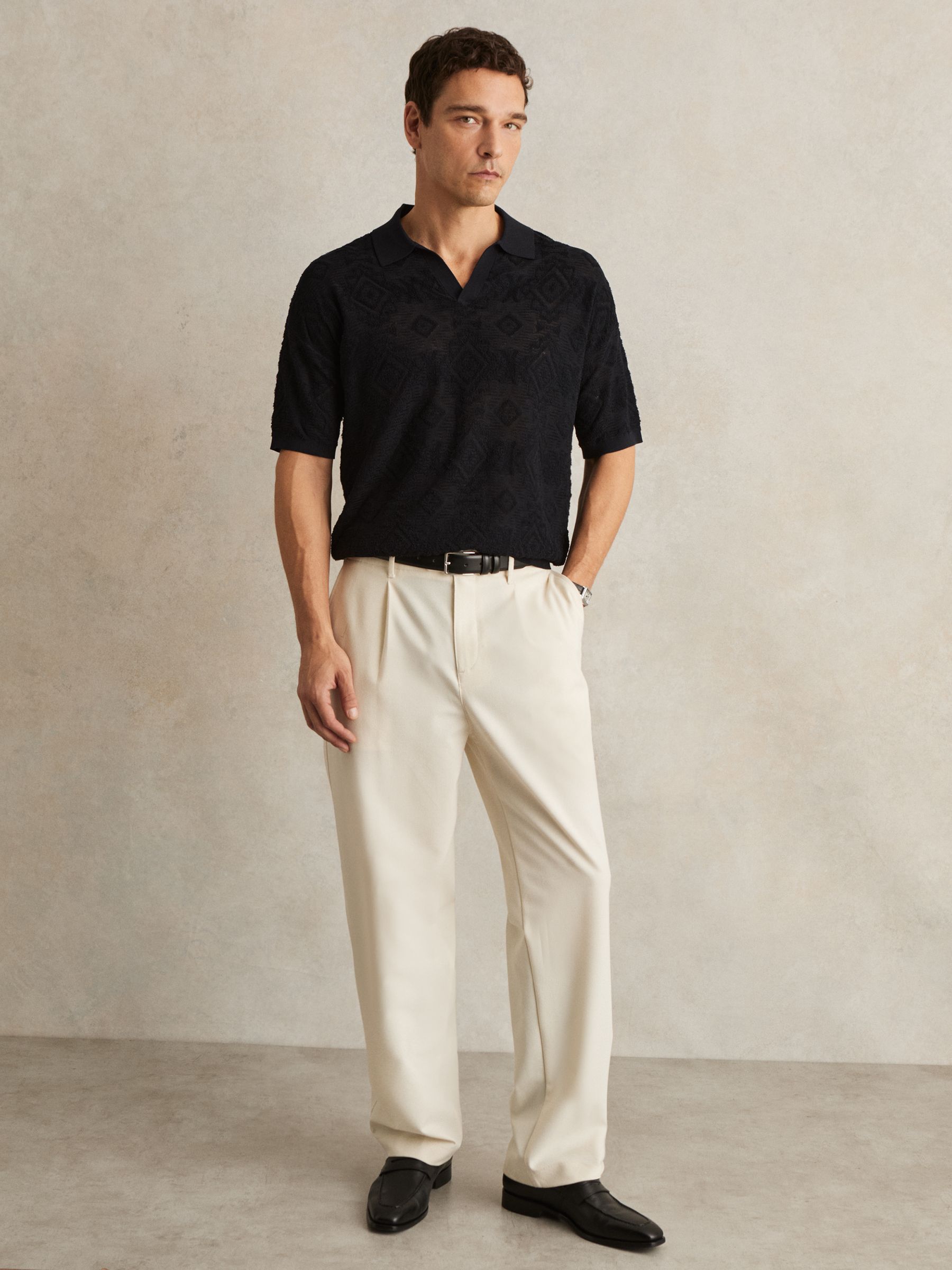 Jacquard Loop-Stitch Polo Shirt in Navy