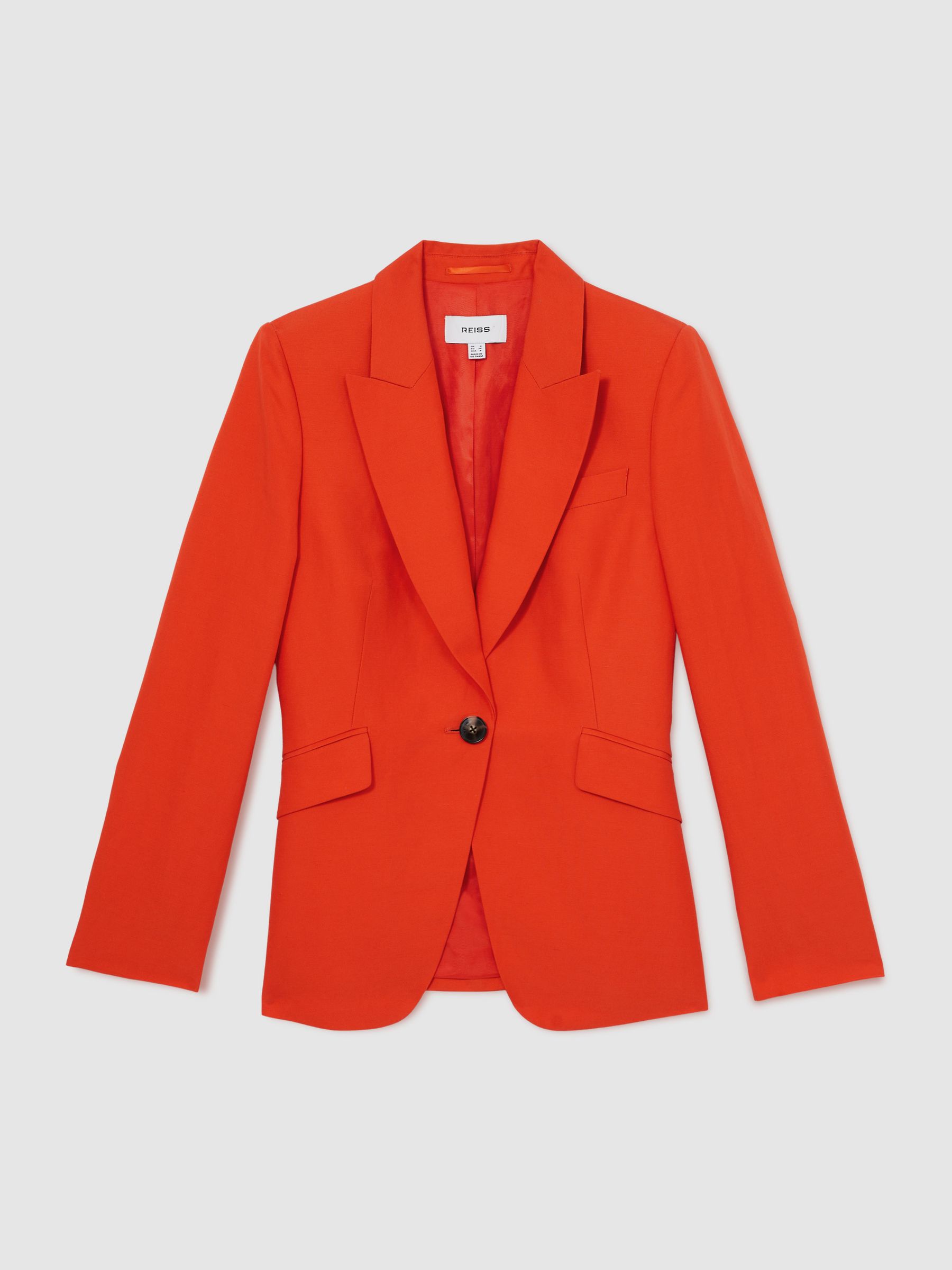 Single Breasted Suit Jacket With Linen in Orange