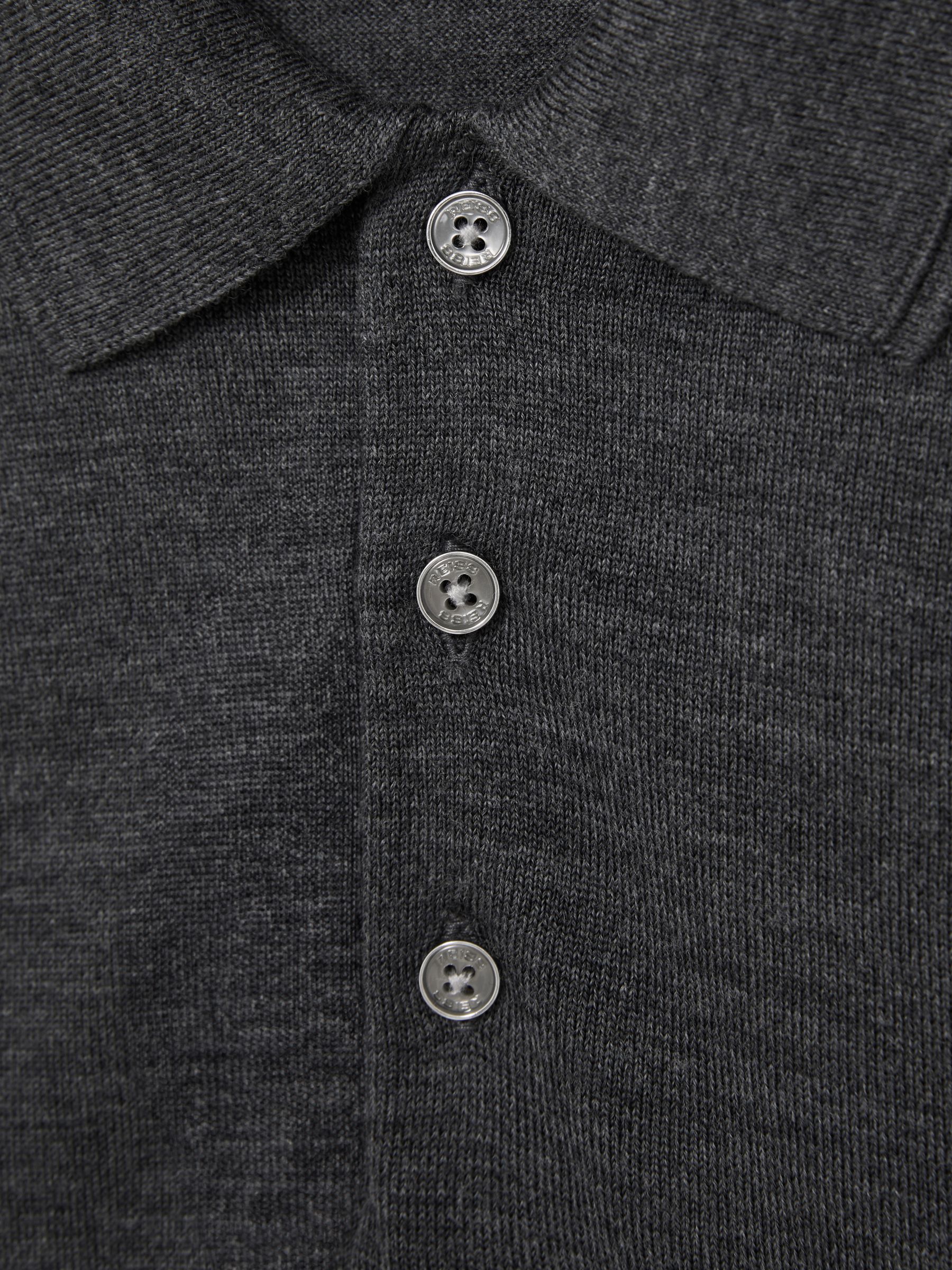 Merino Wool Long-Sleeve Polo Shirt in Derby Grey Marl