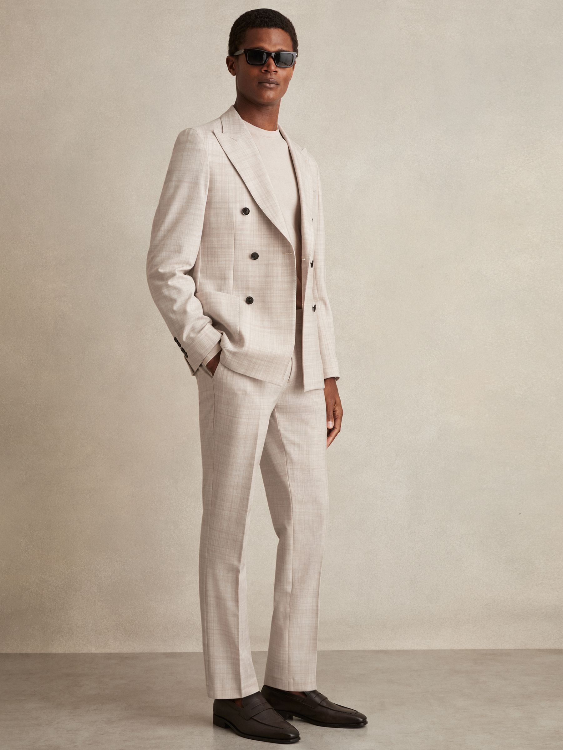 Check Regular-Fit Suit Trousers in Stone