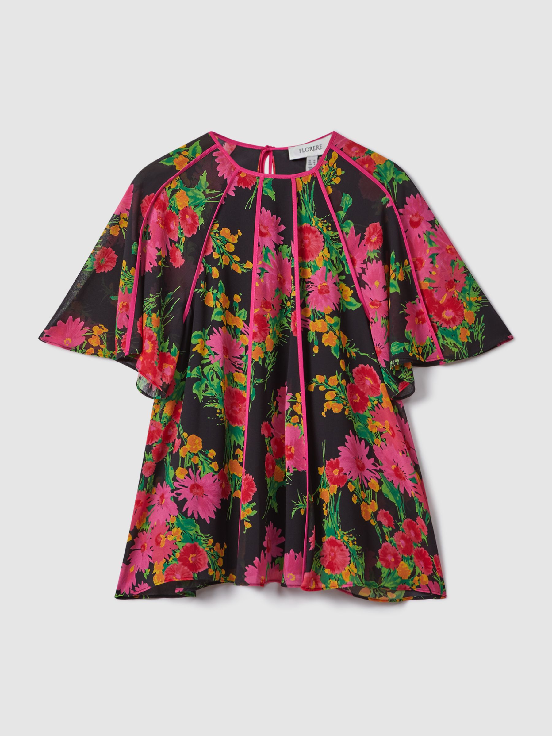 Florere Printed Flare Sleeve Blouse in Pink/Black