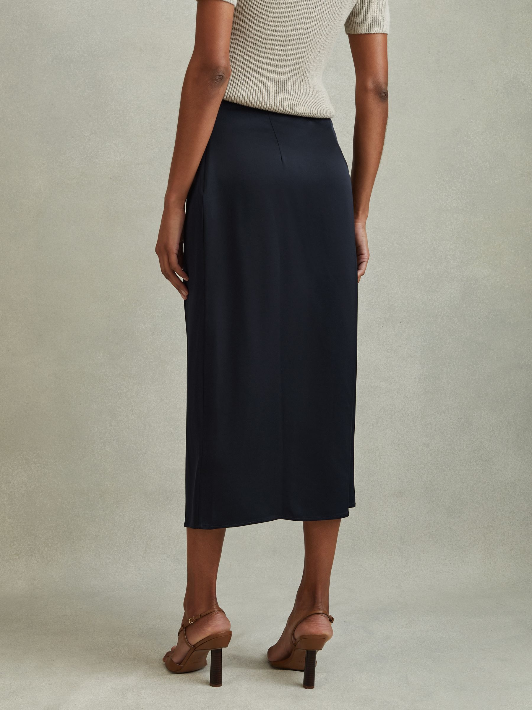 High Rise Wrap Midi Skirt in Navy