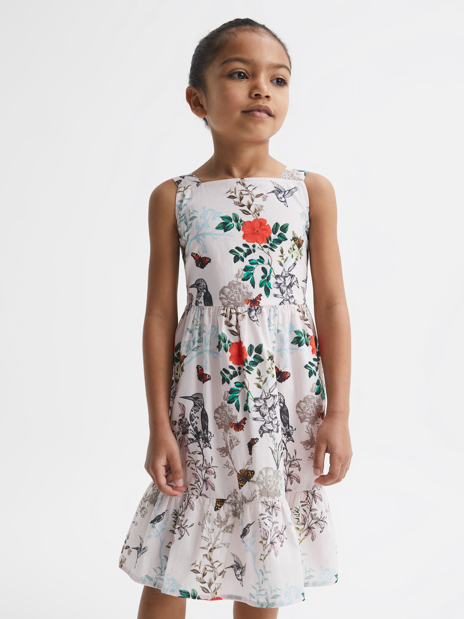 9-12 yrs Printed Strappy Dress in Ivory Print