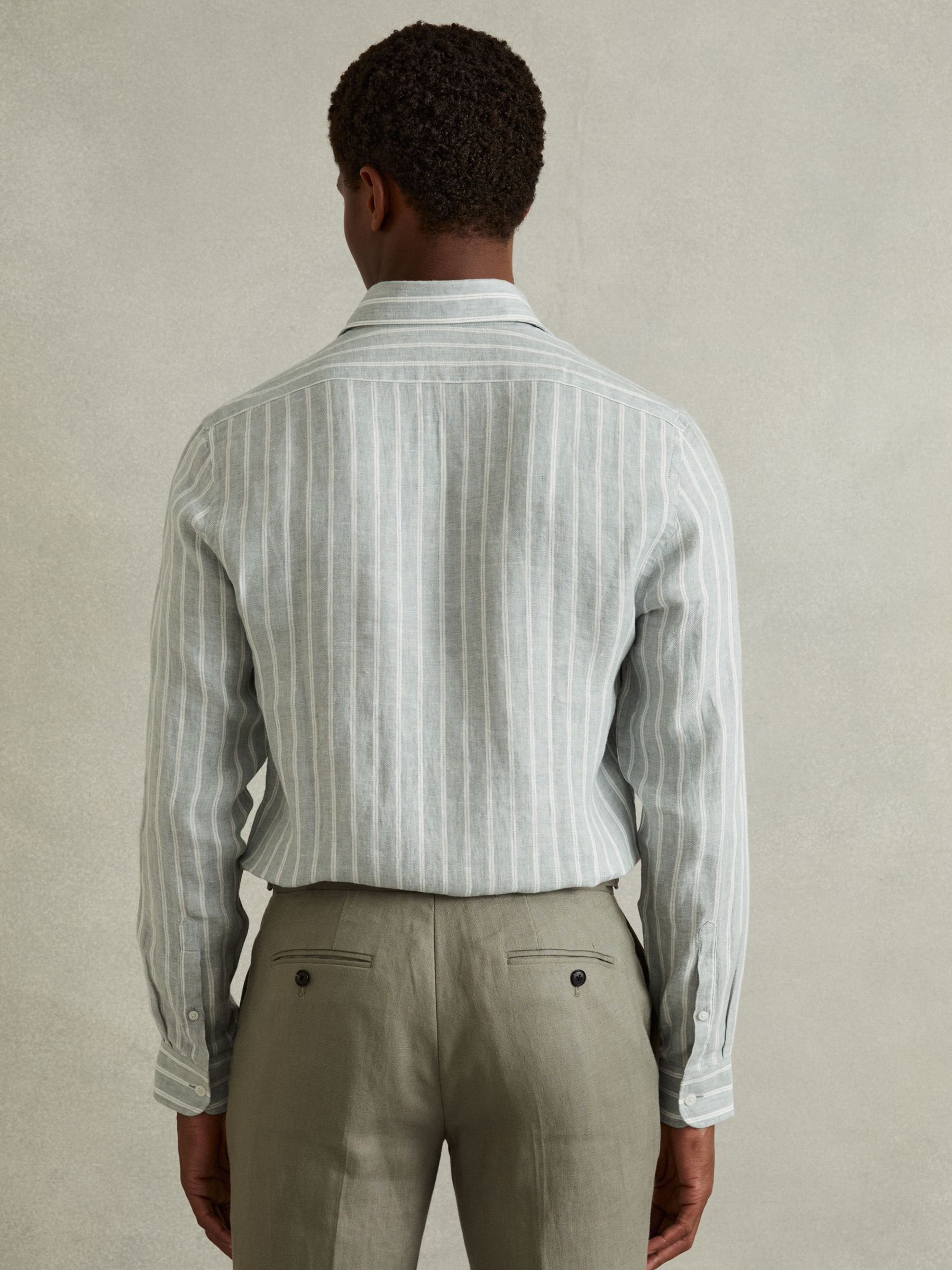 Linen Striped Long Sleeve Shirt in Green