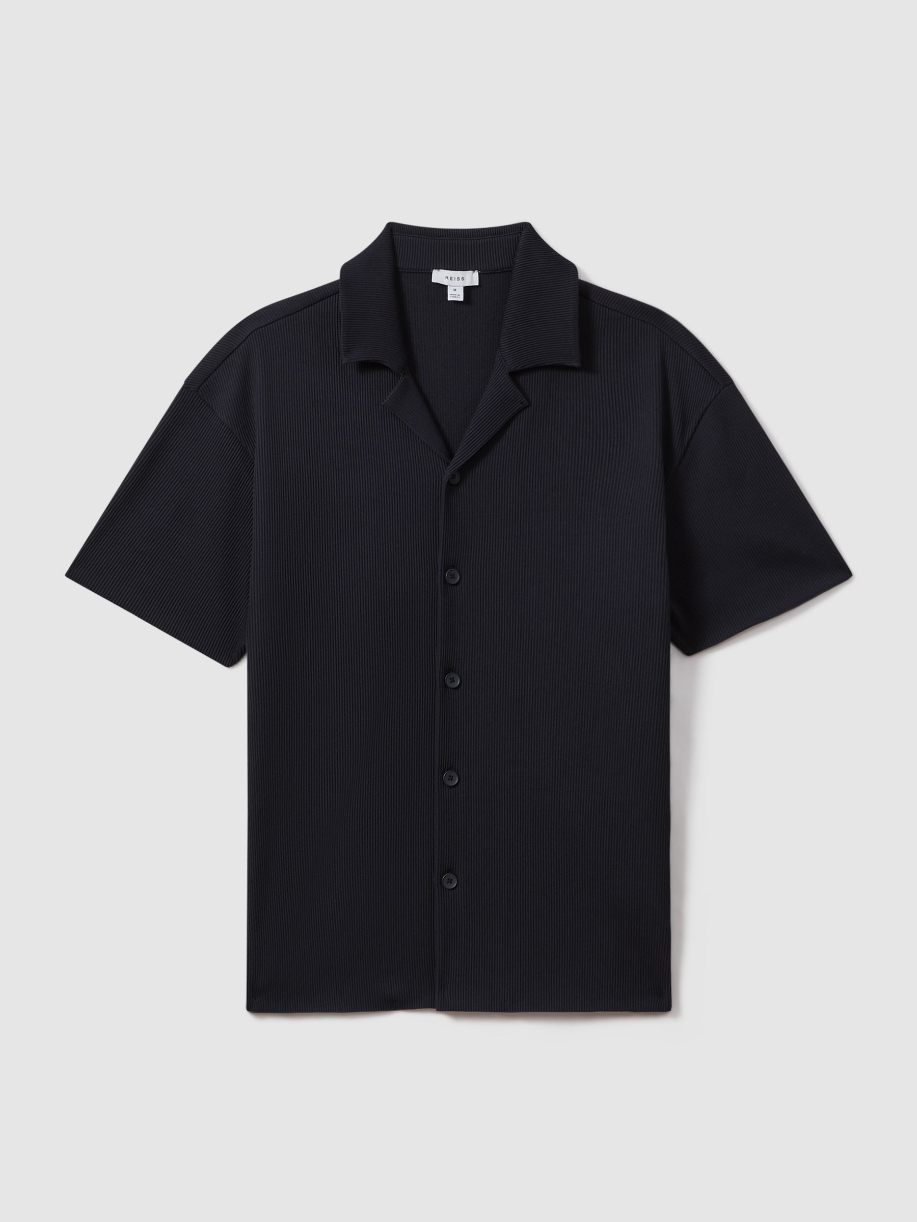 Ribbed Cuban Collar Shirt in Navy