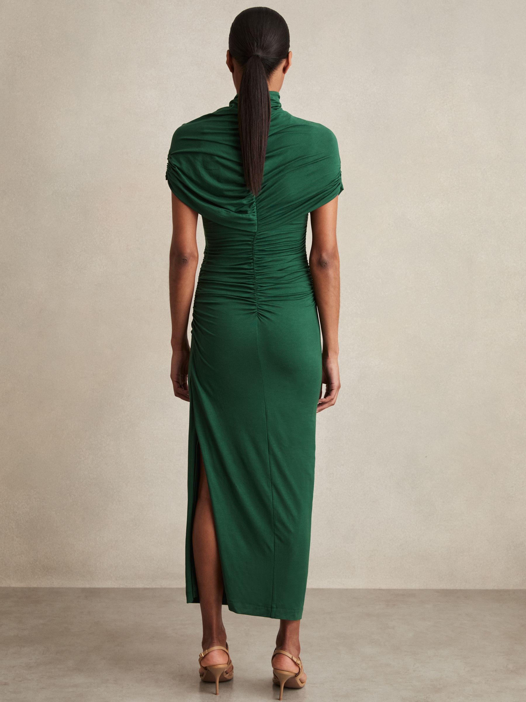 Stretch Lyocell Ruched Midi Dress in Green