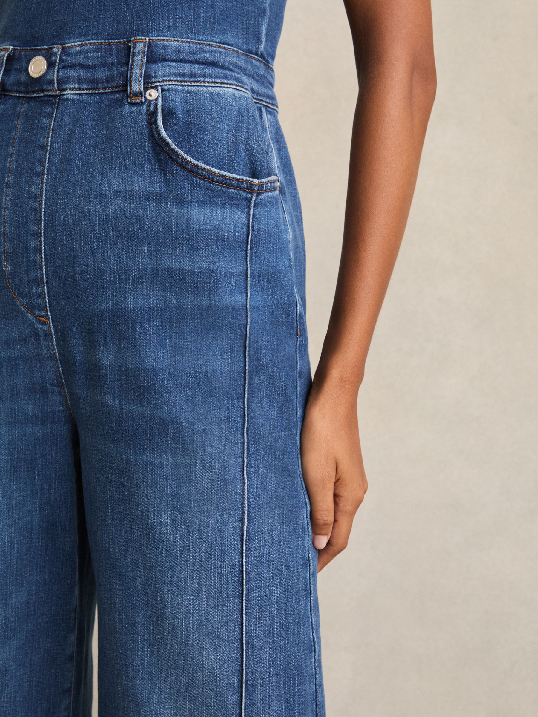 Wide-Leg Racer-Back Denim Jumpsuit in Indigo